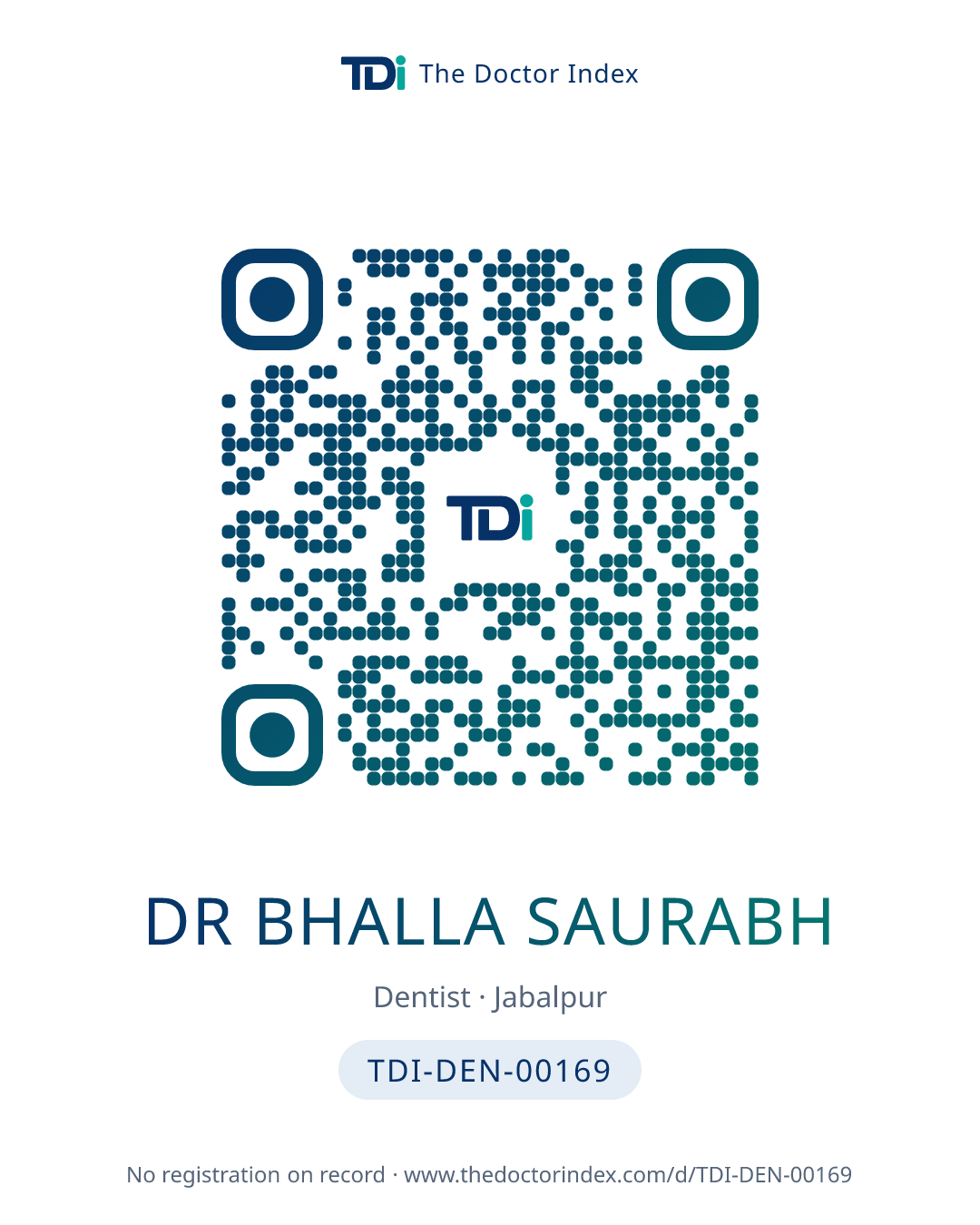 QR card for Dr Bhalla Saurabh, TDI-DEN-00169