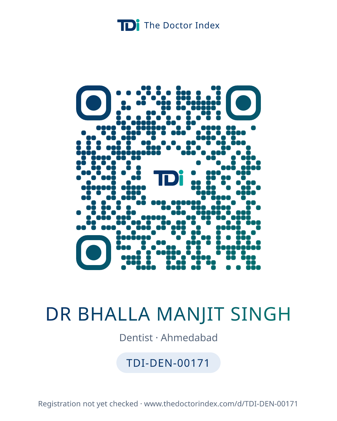 QR card for Dr Bhalla Manjit Singh, TDI-DEN-00171