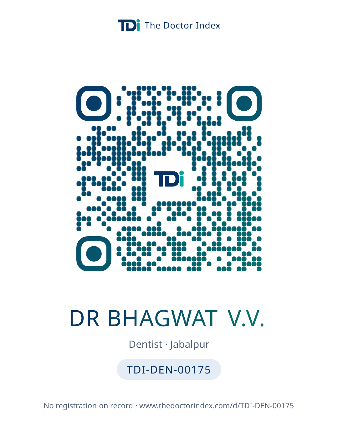 QR card for Dr Bhagwat V.V., TDI-DEN-00175