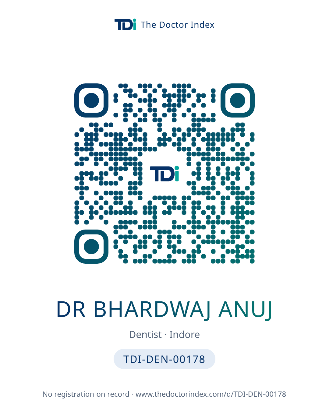 QR card for Dr Bhardwaj Anuj, TDI-DEN-00178