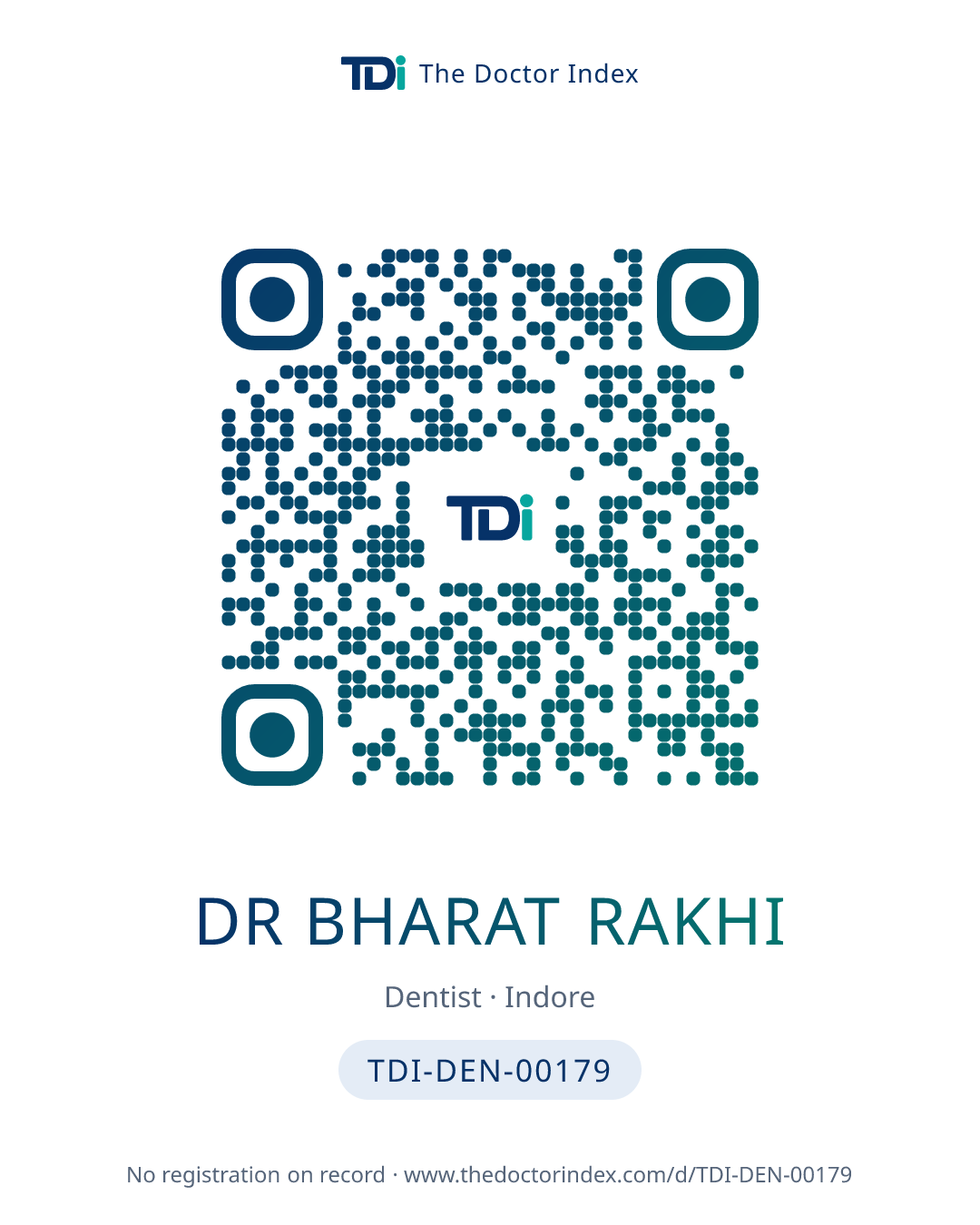 QR card for Dr Bharat Rakhi, TDI-DEN-00179