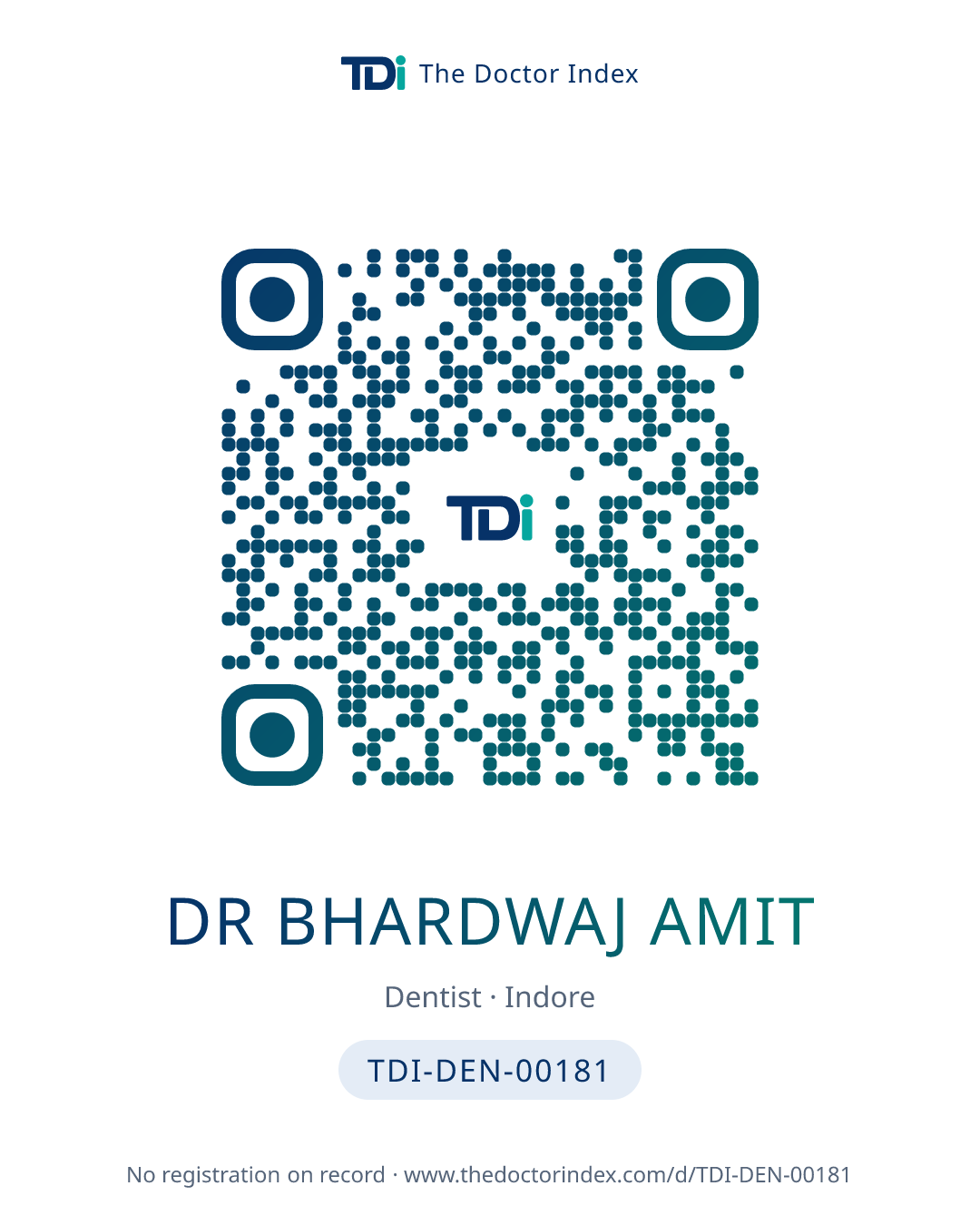 QR card for Dr Bhardwaj Amit, TDI-DEN-00181