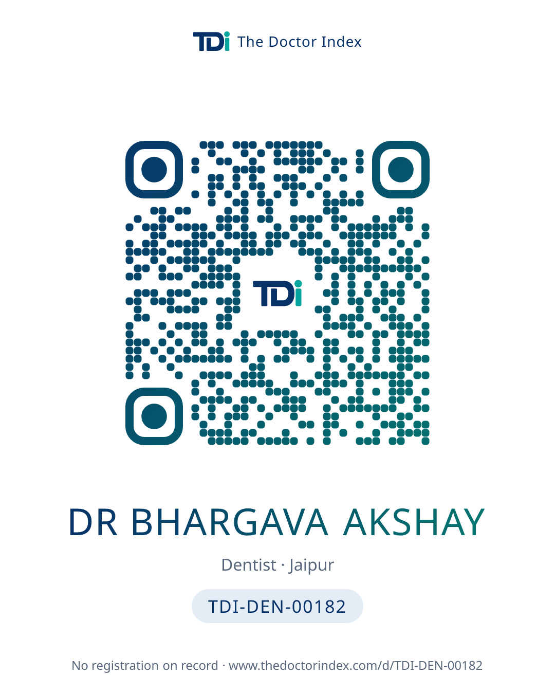 QR card for Dr Bhargava Akshay, TDI-DEN-00182