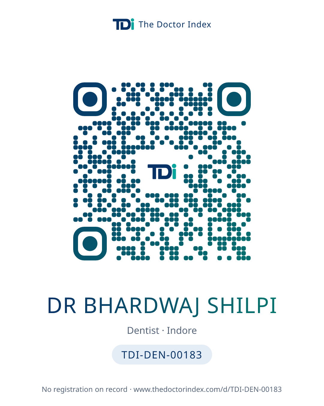 QR card for Dr Bhardwaj Shilpi, TDI-DEN-00183