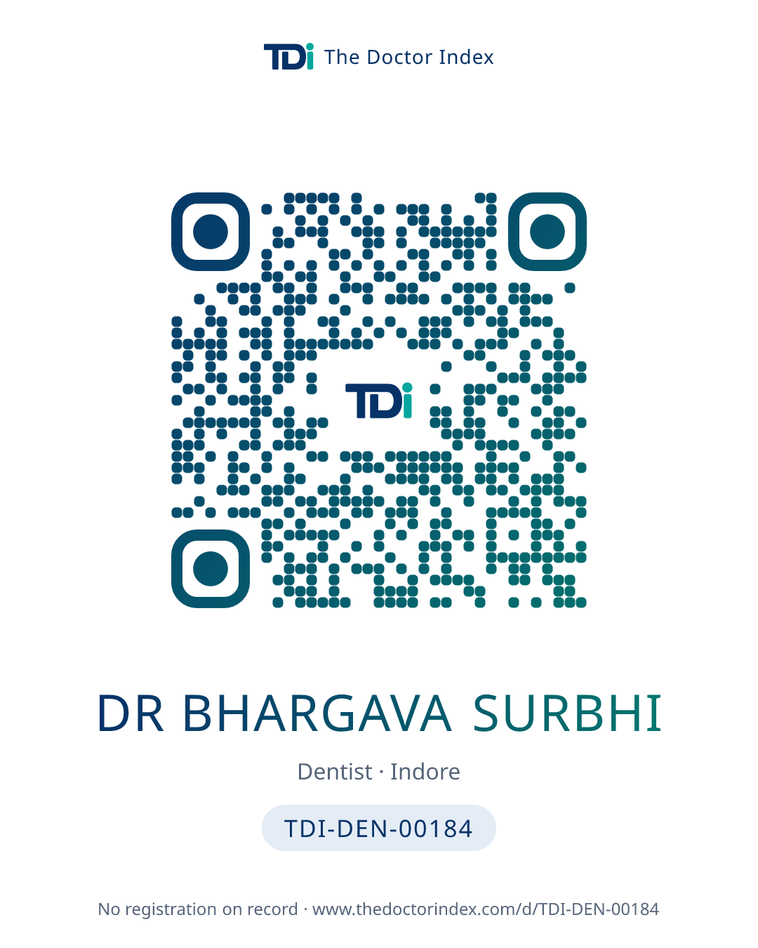 QR card for Dr Bhargava Surbhi, TDI-DEN-00184