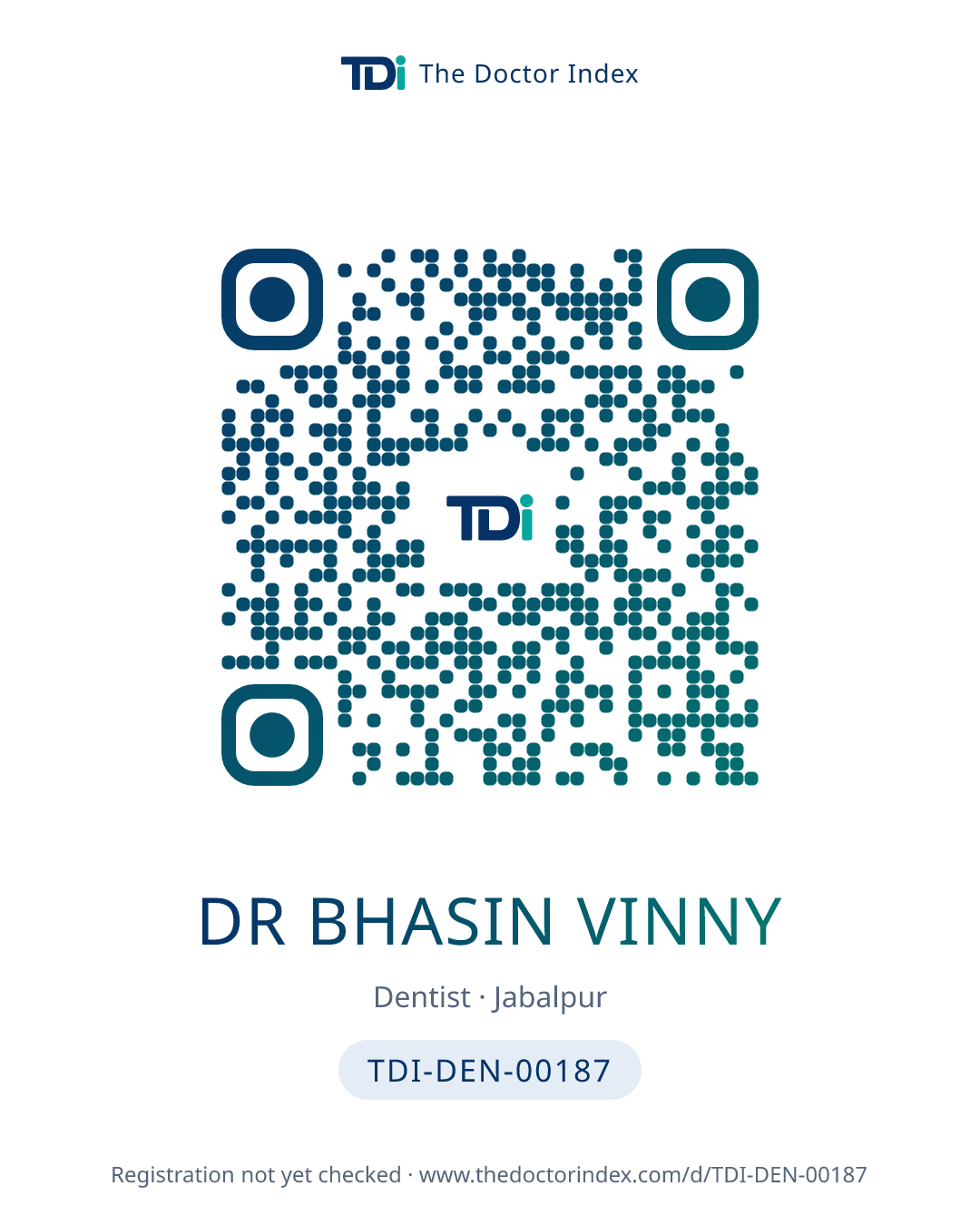 QR card for Dr Bhasin Vinny, TDI-DEN-00187