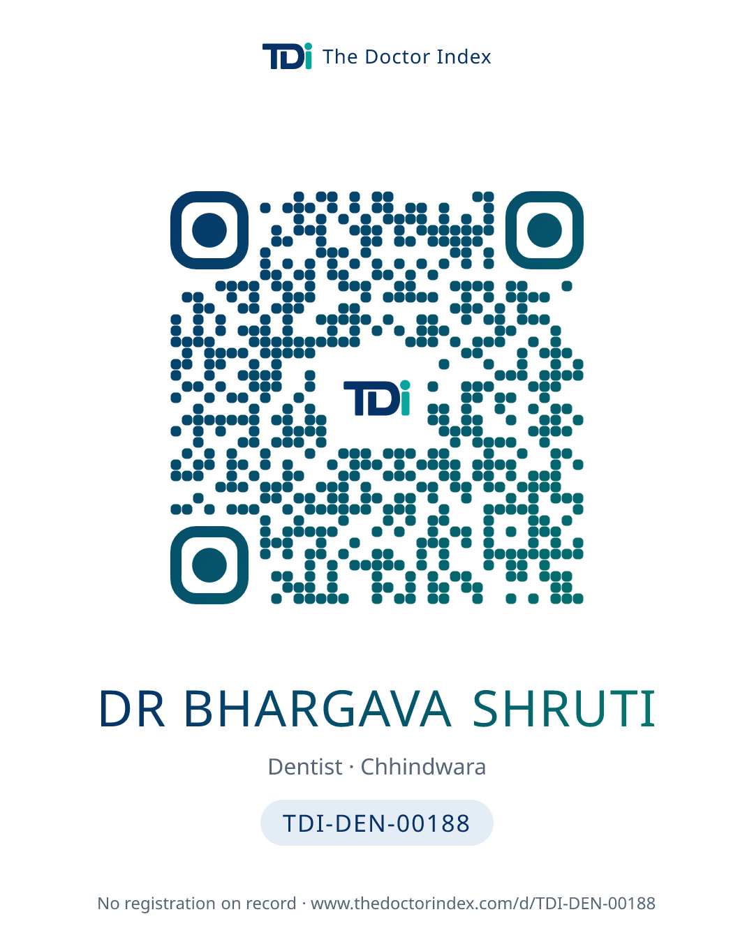QR card for Dr Bhargava Shruti, TDI-DEN-00188
