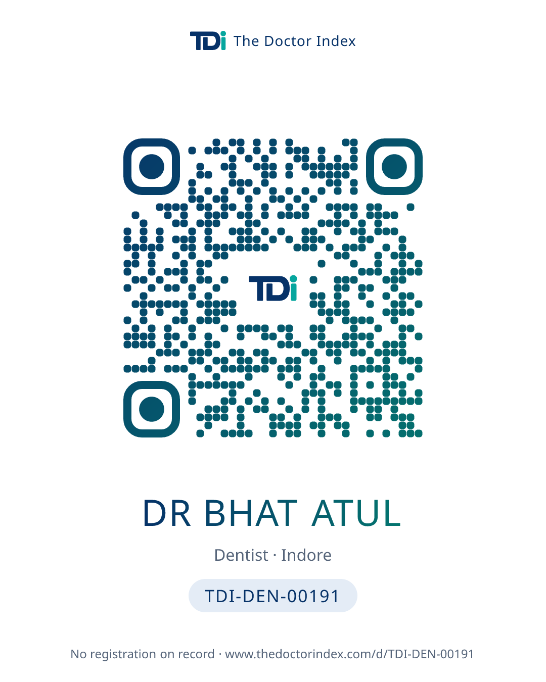 QR card for Dr Bhat Atul, TDI-DEN-00191
