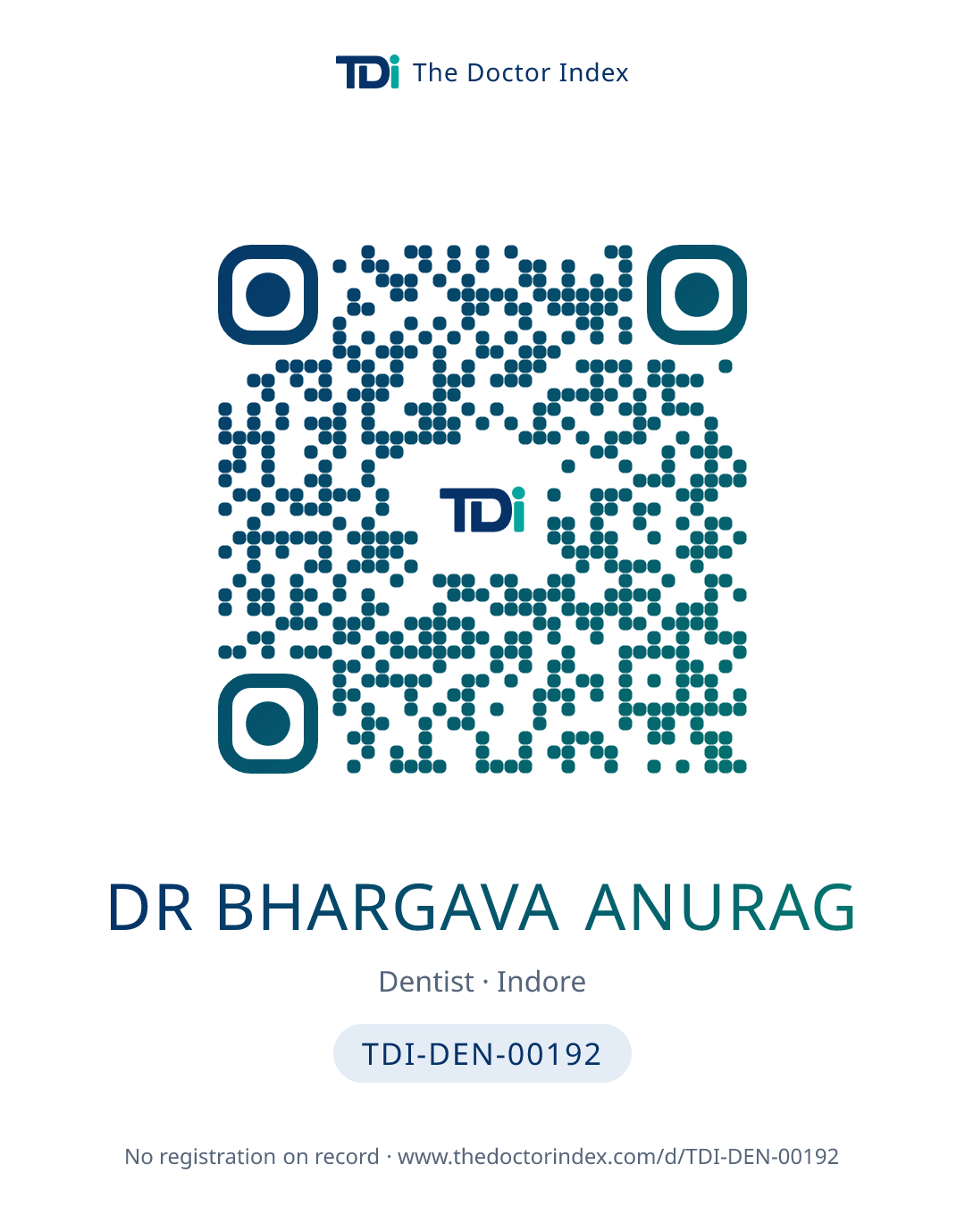 QR card for Dr Bhargava Anurag, TDI-DEN-00192