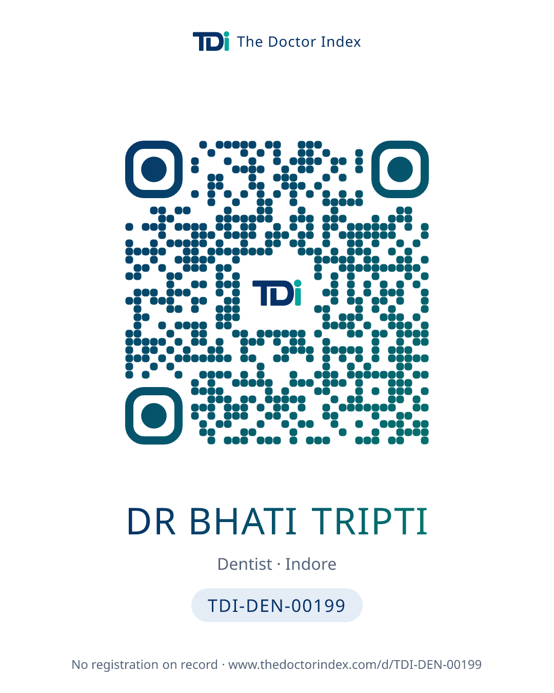QR card for Dr Bhati Tripti, TDI-DEN-00199