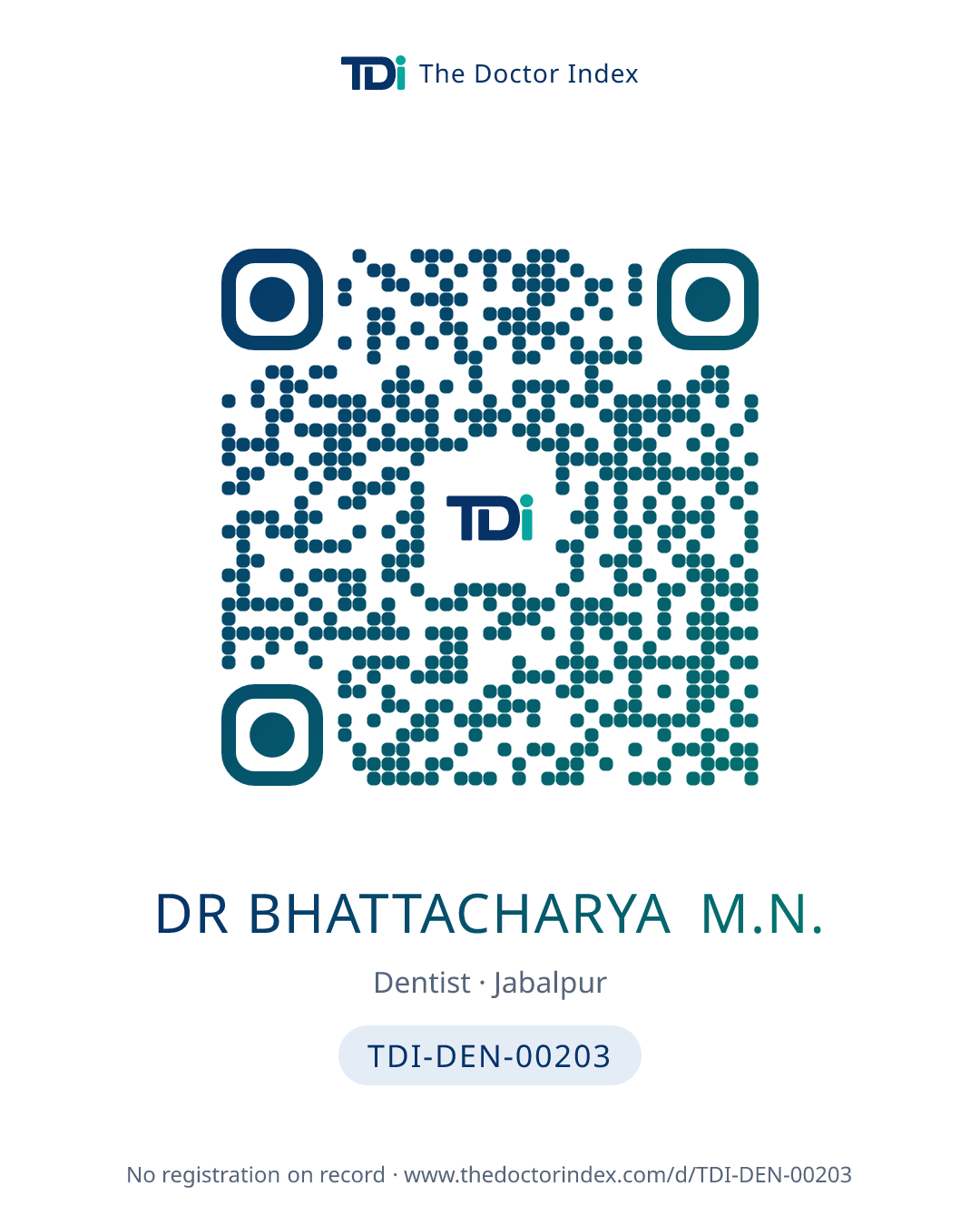 QR card for Dr Bhattacharya M.N., TDI-DEN-00203