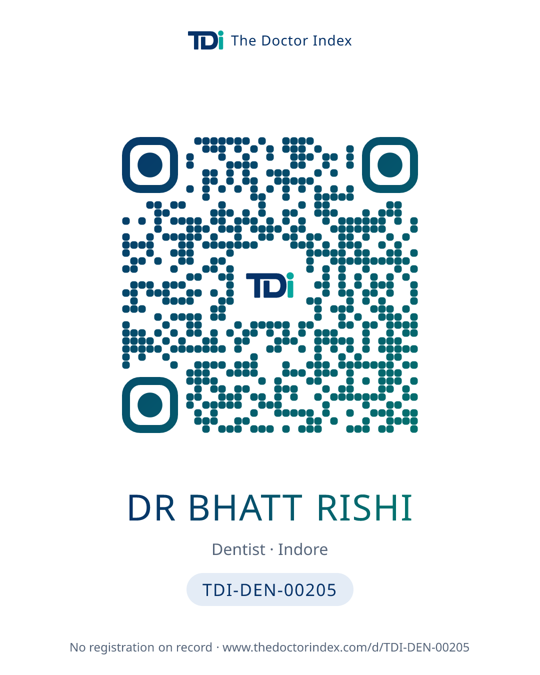 QR card for Dr Bhatt Rishi, TDI-DEN-00205