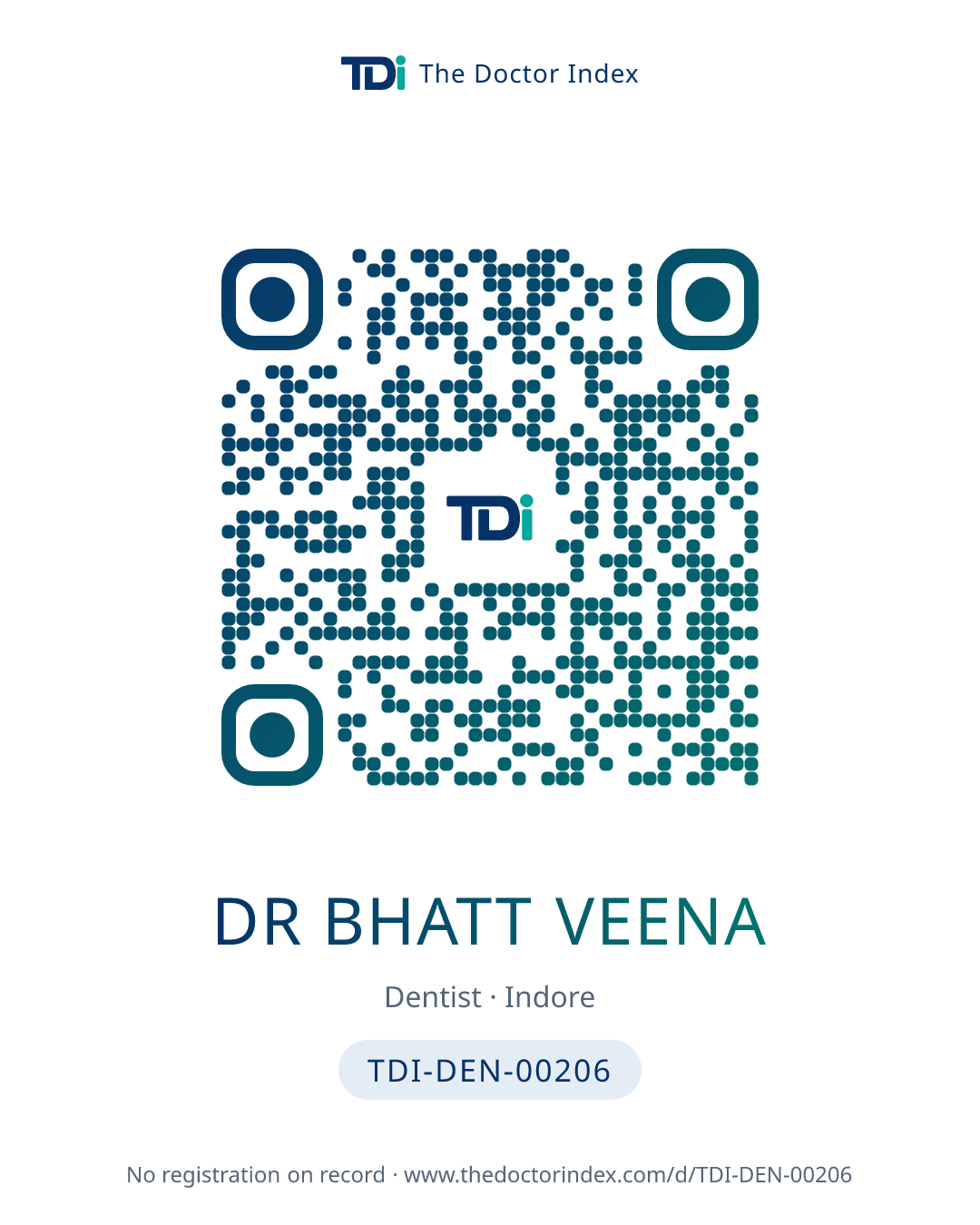 QR card for Dr Bhatt Veena, TDI-DEN-00206