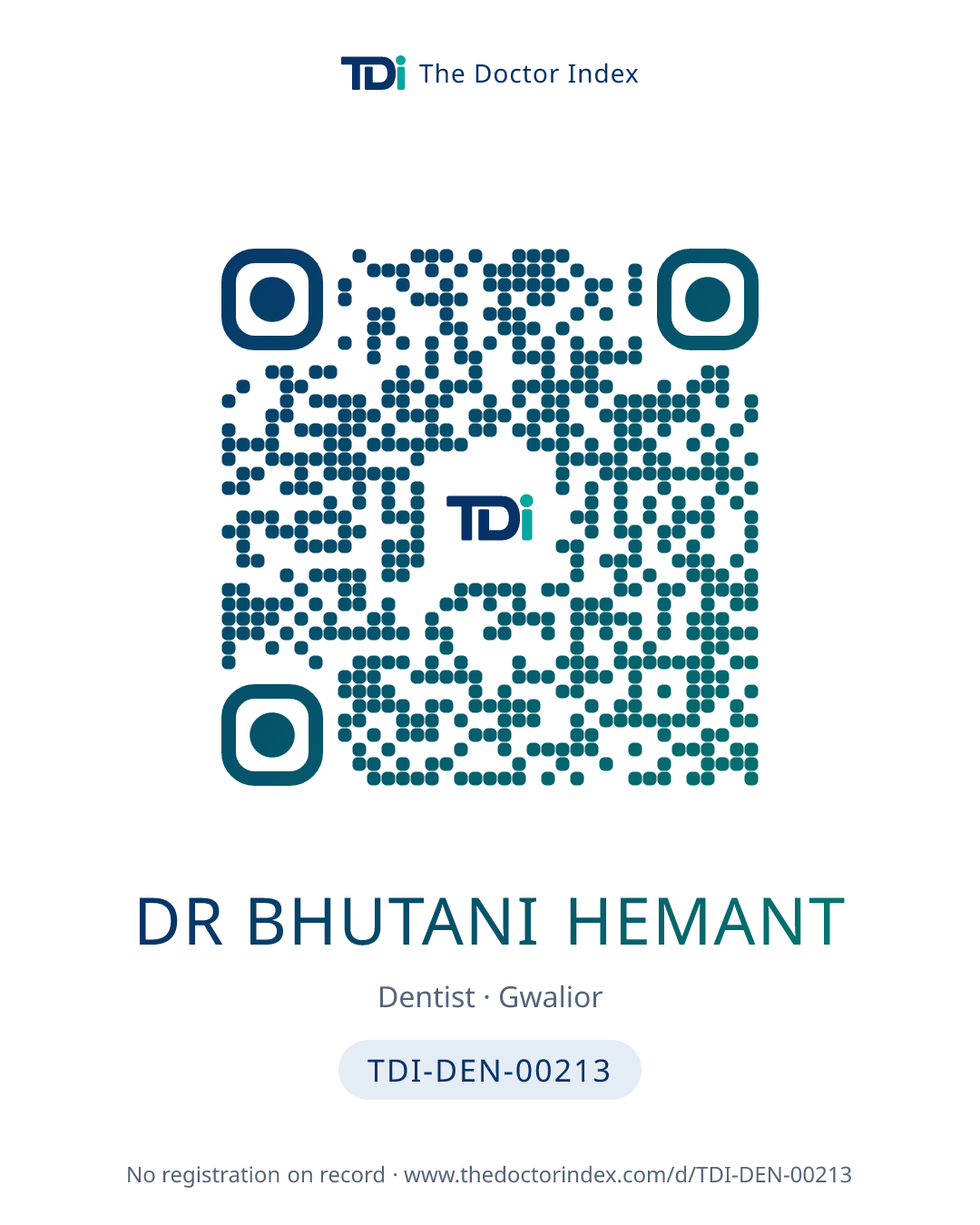 QR card for Dr Bhutani Hemant, TDI-DEN-00213