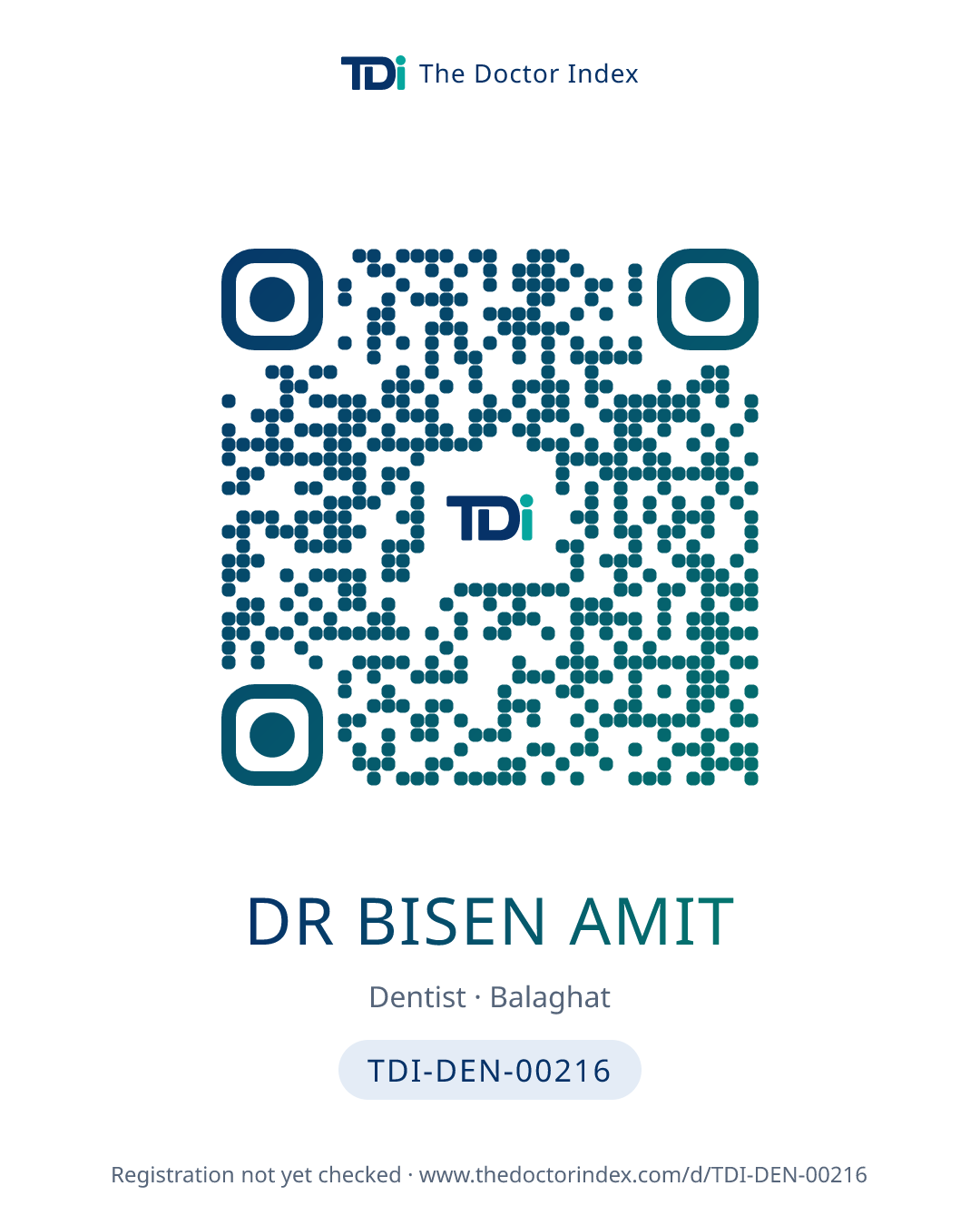 QR card for Dr Bisen Amit, TDI-DEN-00216