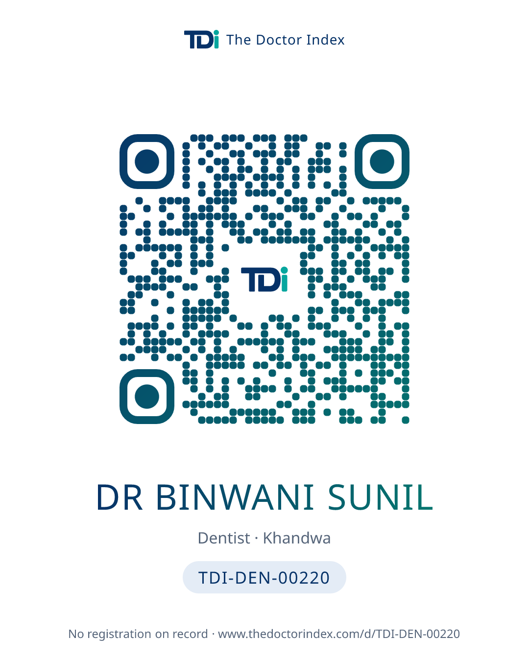 QR card for Dr Binwani Sunil, TDI-DEN-00220