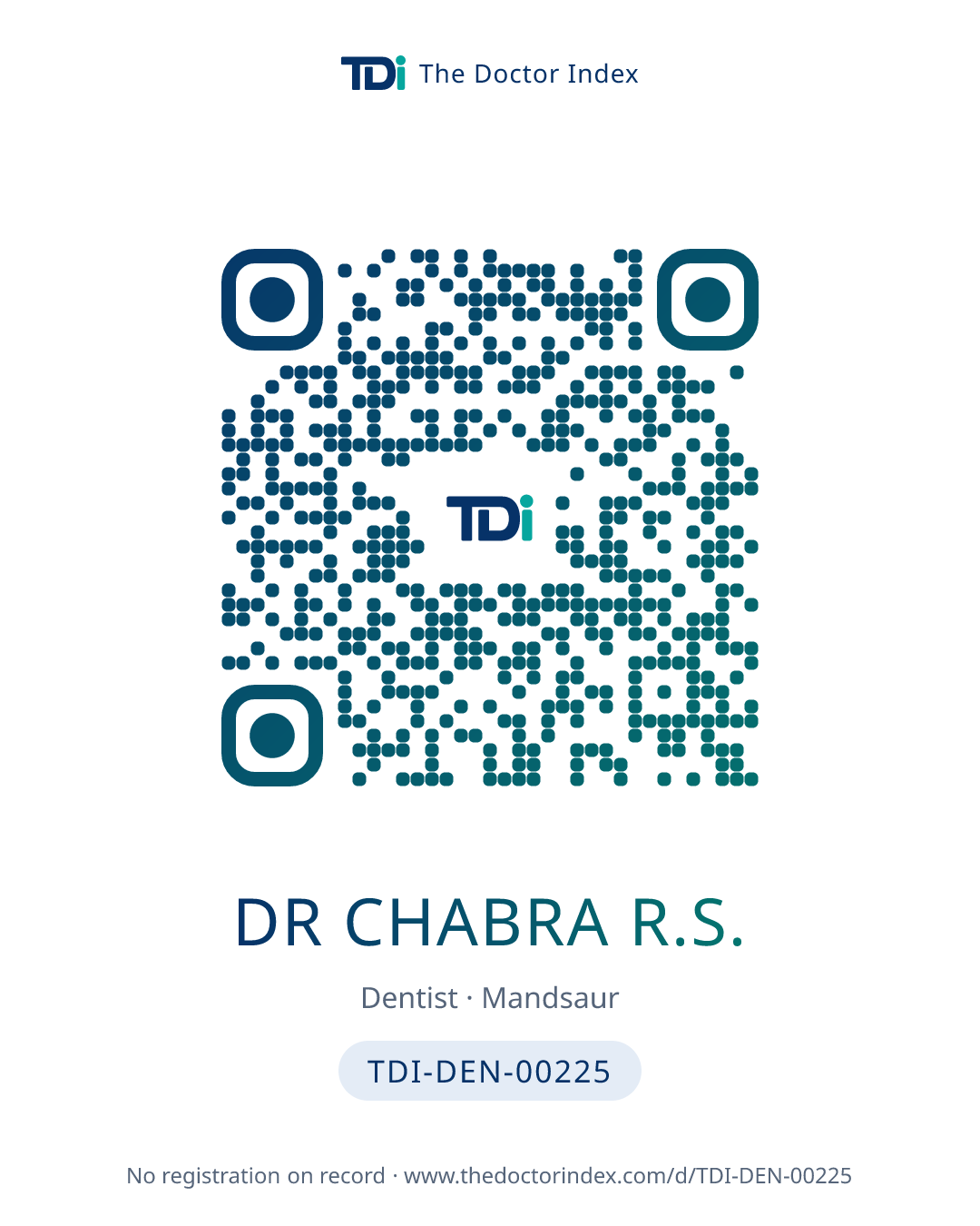 QR card for Dr Chabra R.S., TDI-DEN-00225