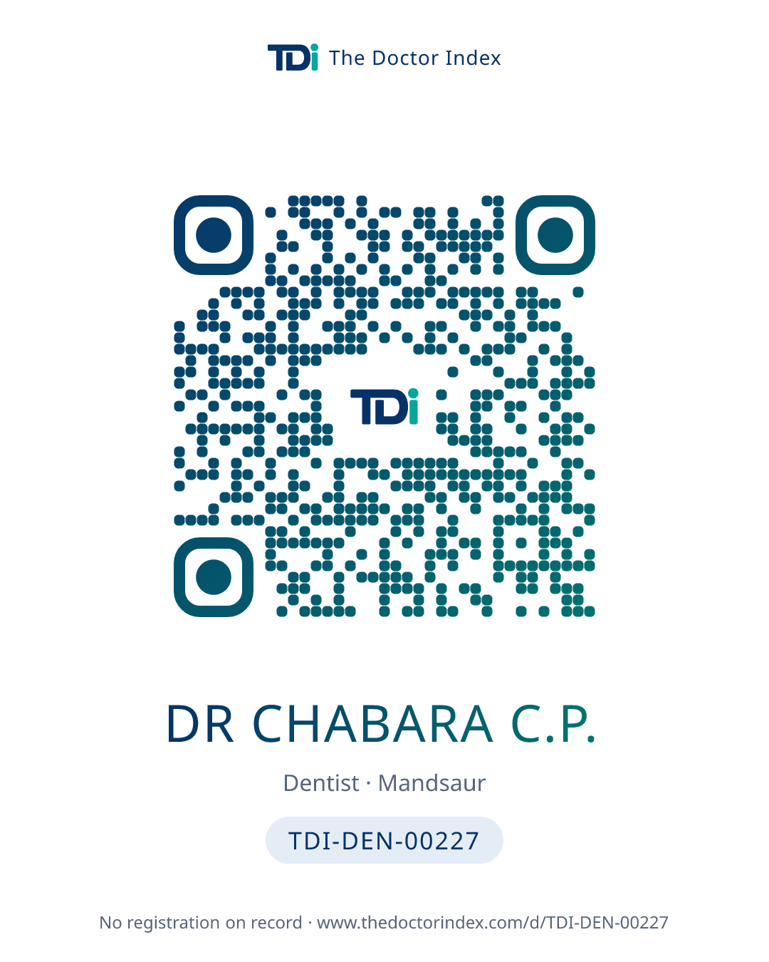 QR card for Dr Chabara C.P., TDI-DEN-00227