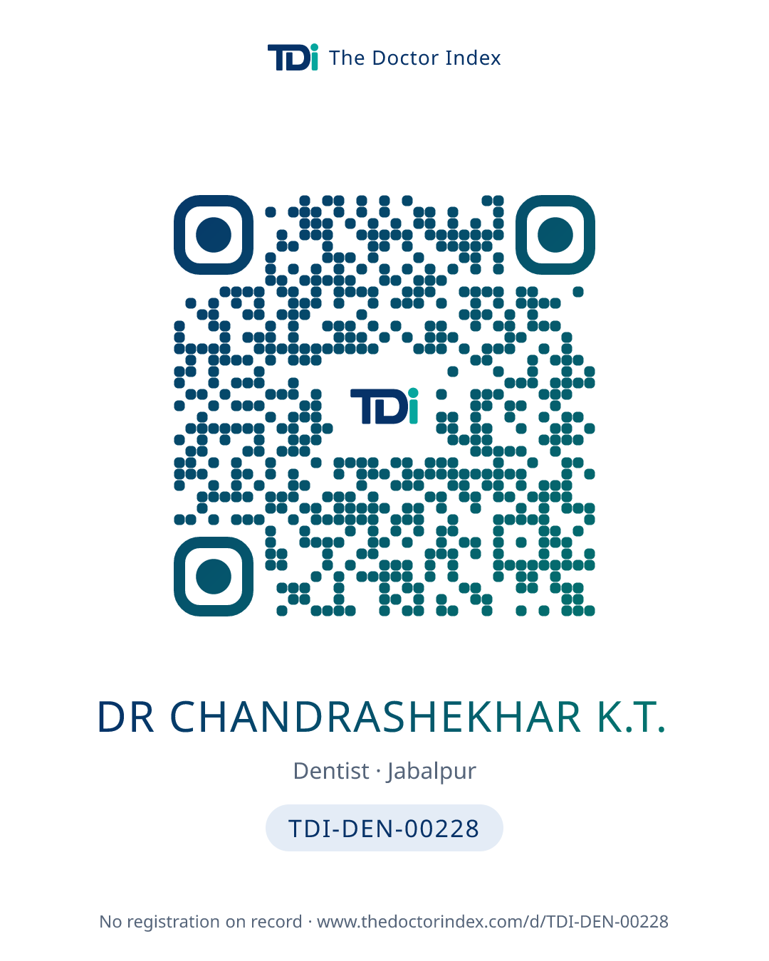 QR card for Dr Chandrashekhar K.T., TDI-DEN-00228