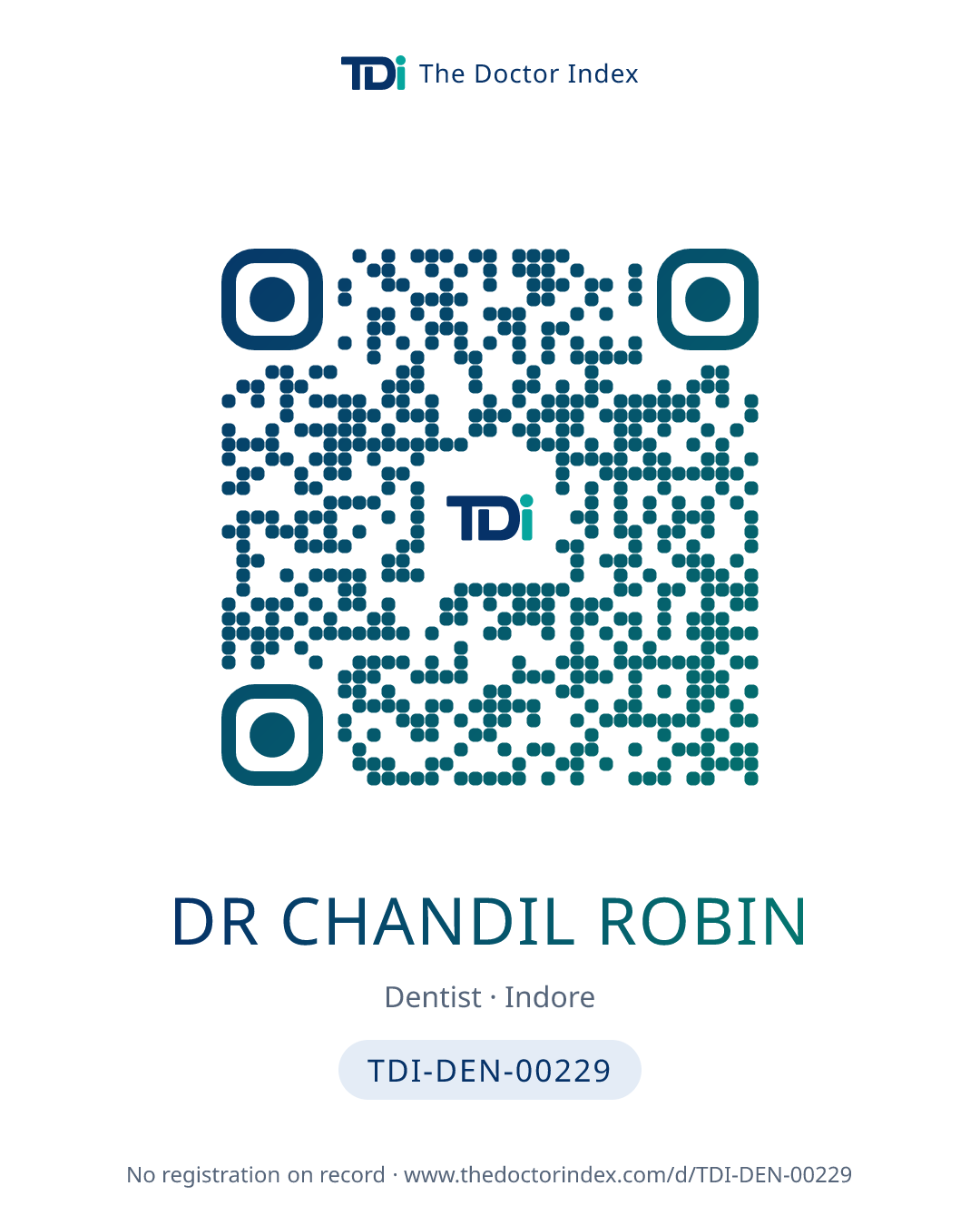 QR card for Dr Chandil Robin, TDI-DEN-00229