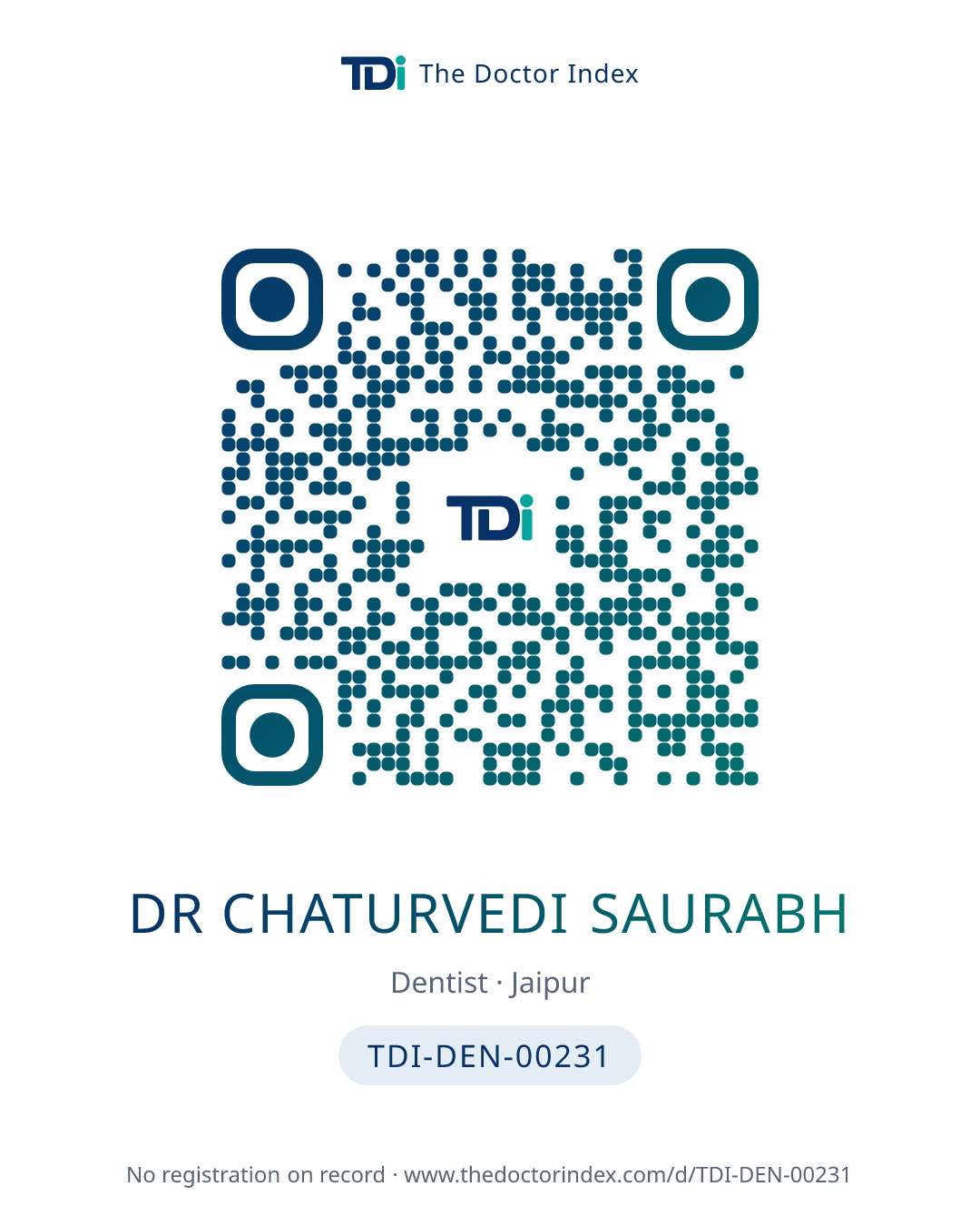 QR card for Dr Chaturvedi Saurabh, TDI-DEN-00231