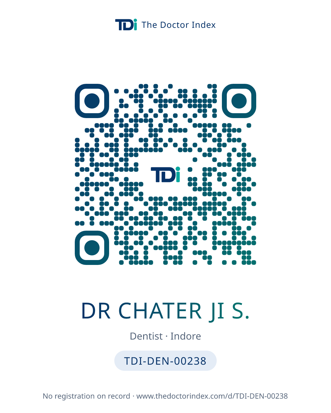QR card for Dr Chater Ji S., TDI-DEN-00238