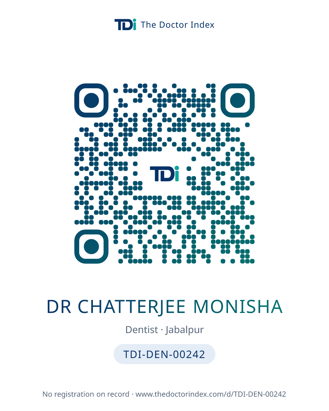 QR card for Dr Chatterjee Monisha, TDI-DEN-00242