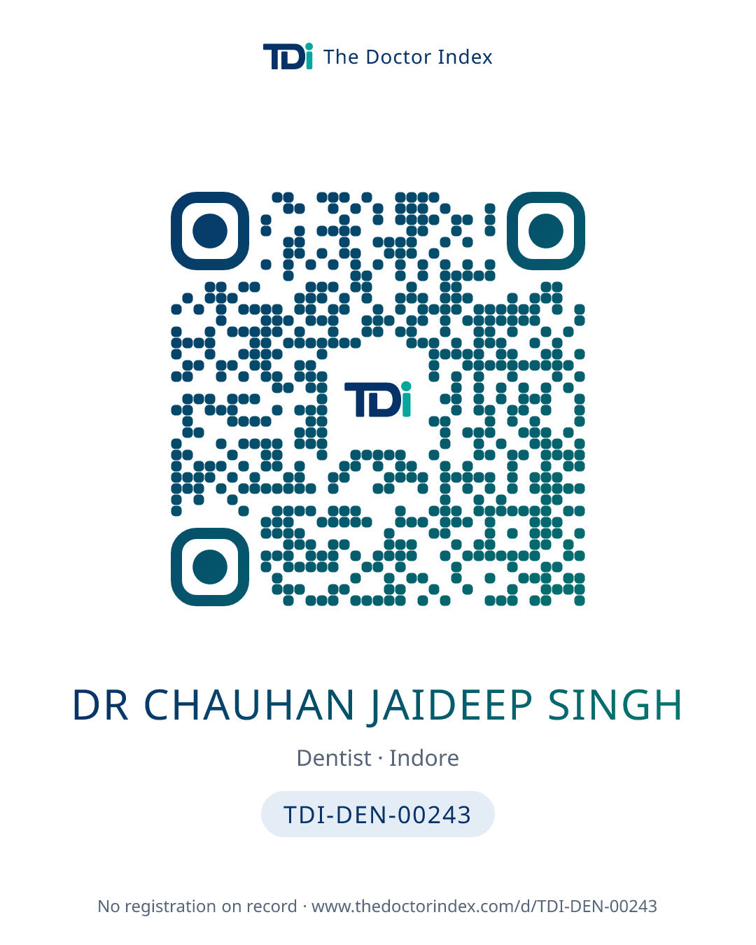 QR card for Dr Chauhan Jaideep Singh, TDI-DEN-00243