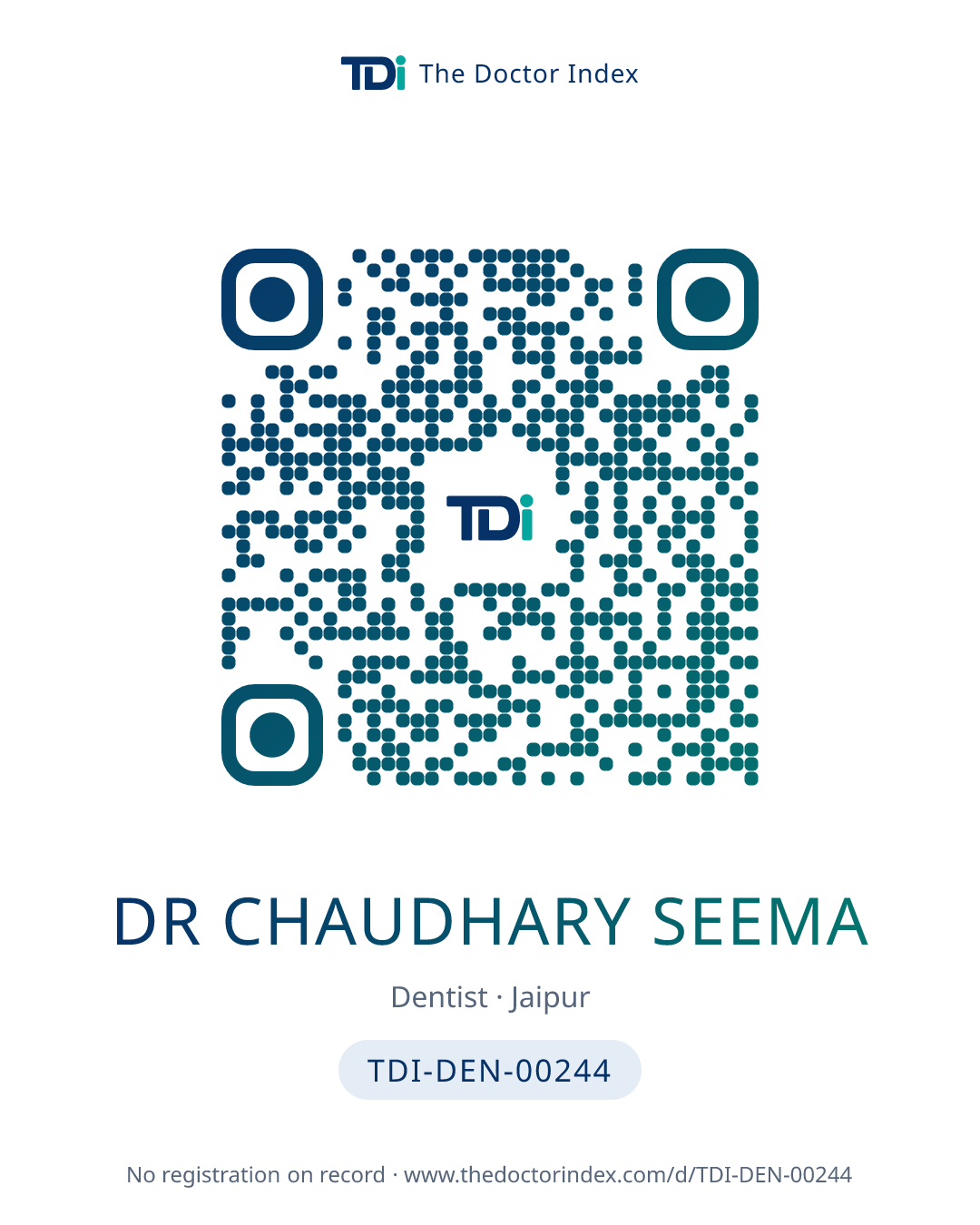 QR card for Dr Chaudhary Seema, TDI-DEN-00244