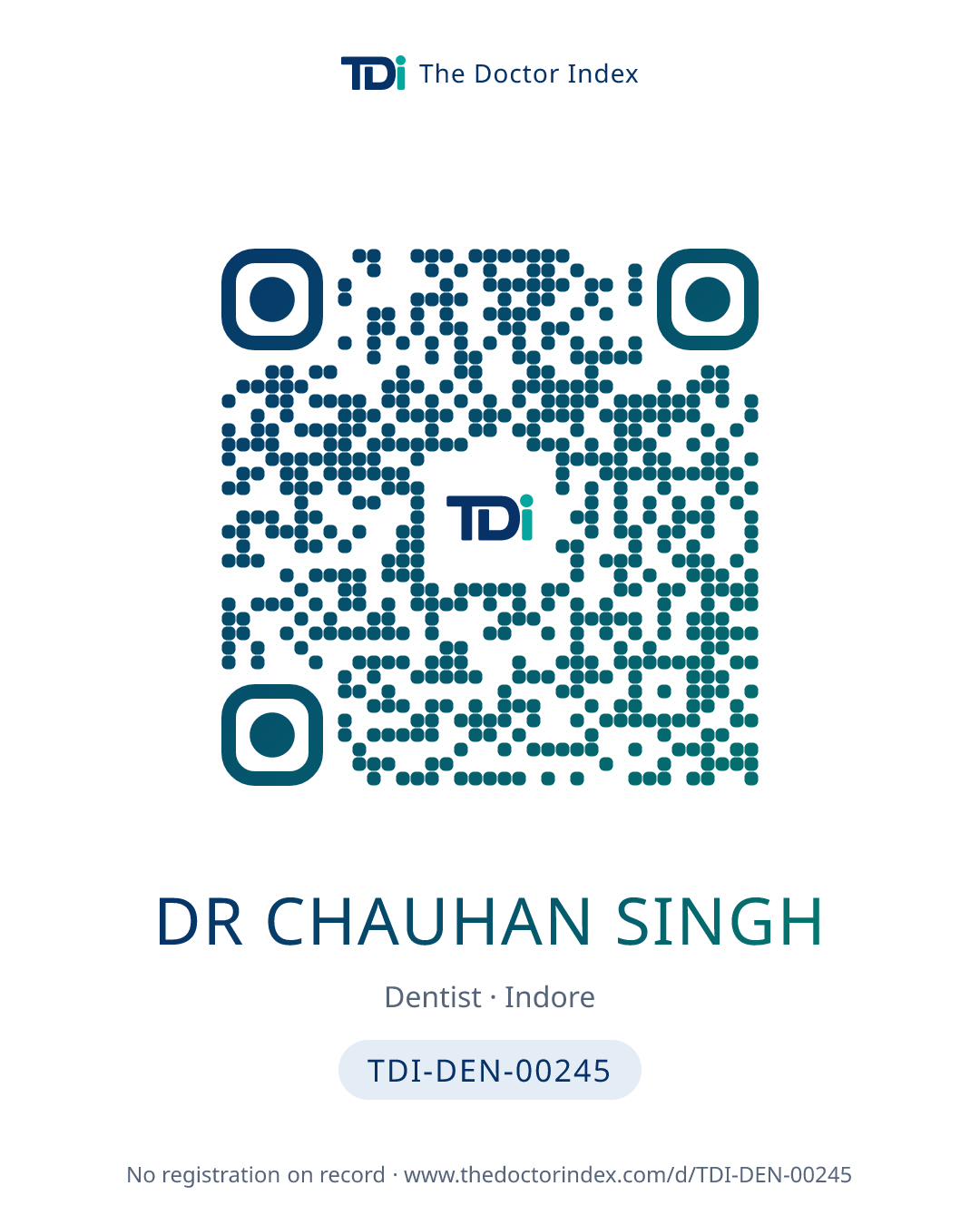 QR card for Dr Chauhan Singh, TDI-DEN-00245
