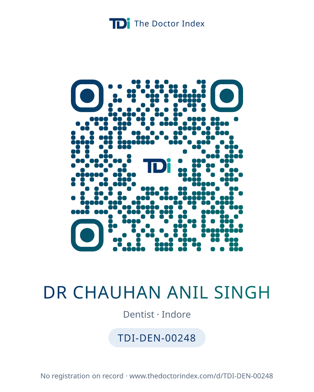 QR card for Dr Chauhan Anil Singh, TDI-DEN-00248