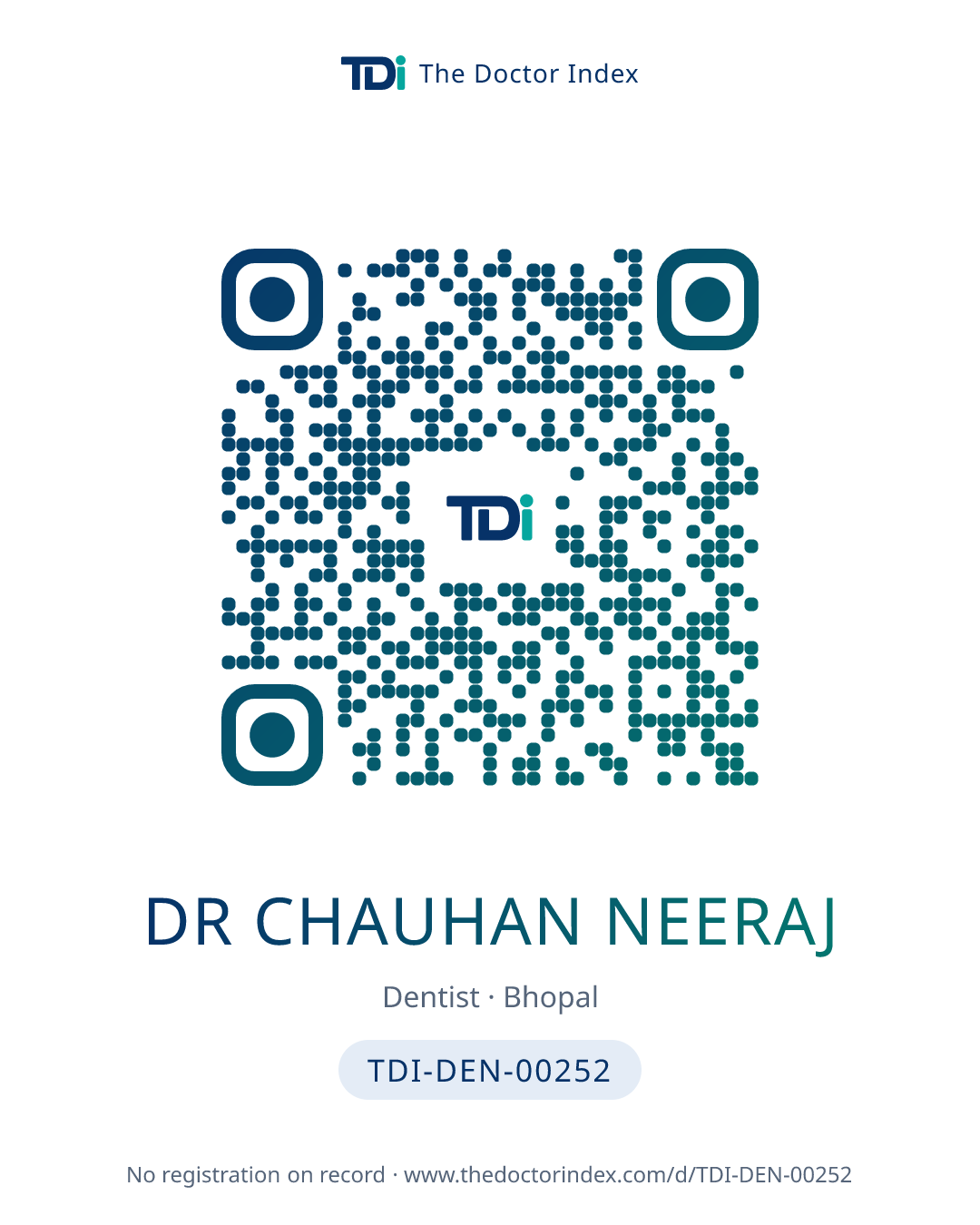 QR card for Dr Chauhan Neeraj, TDI-DEN-00252