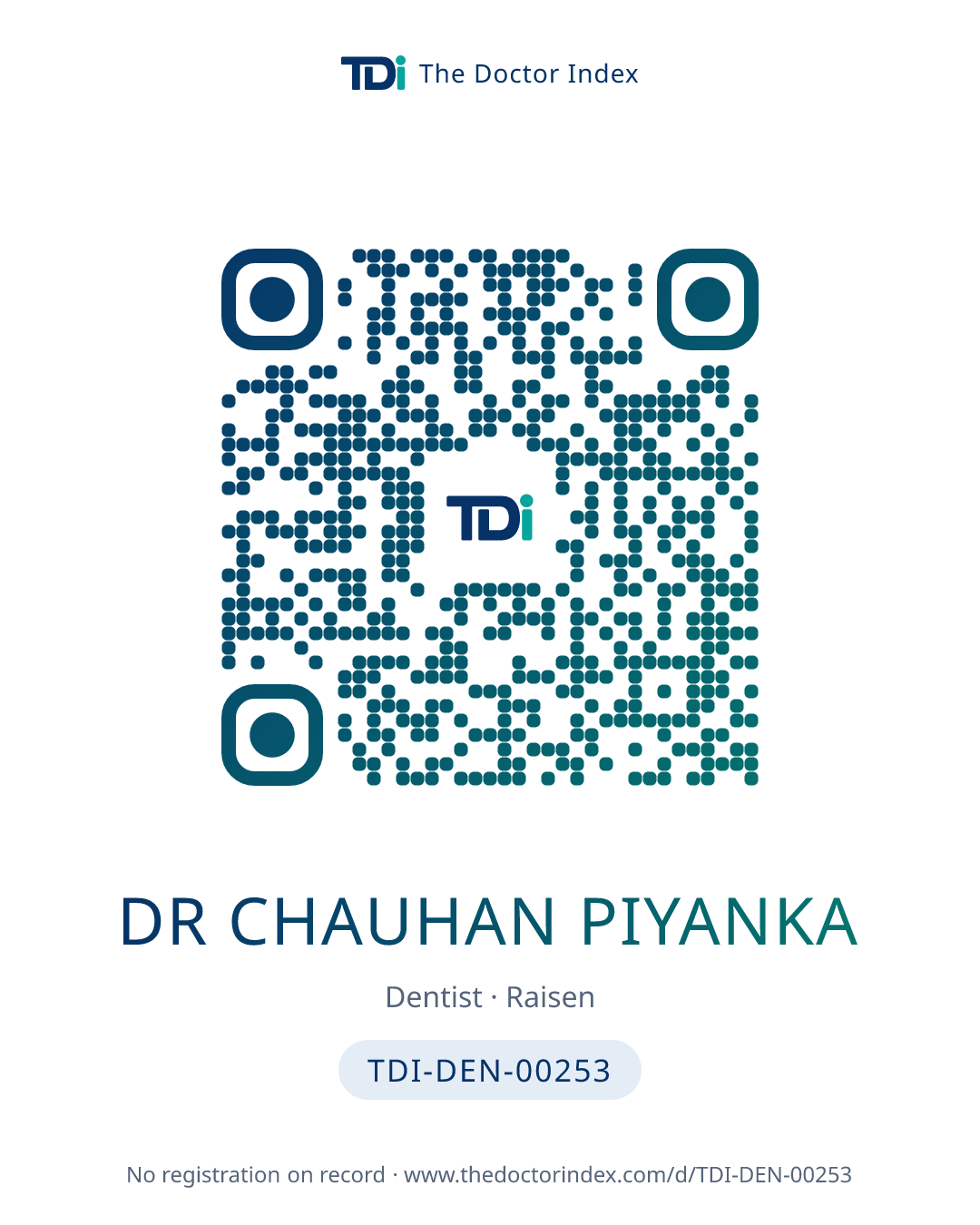 QR card for Dr Chauhan Piyanka, TDI-DEN-00253