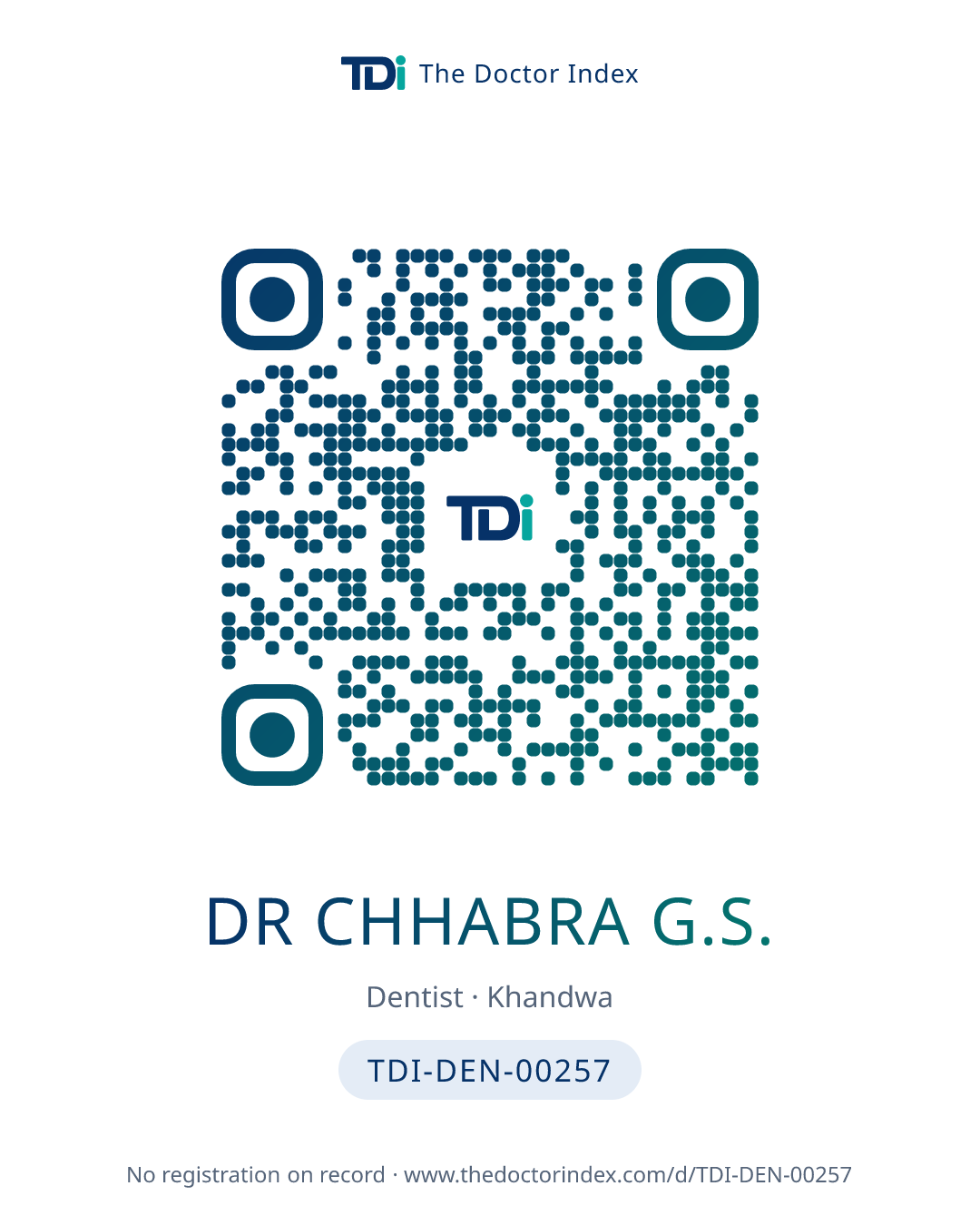 QR card for Dr Chhabra G.S., TDI-DEN-00257