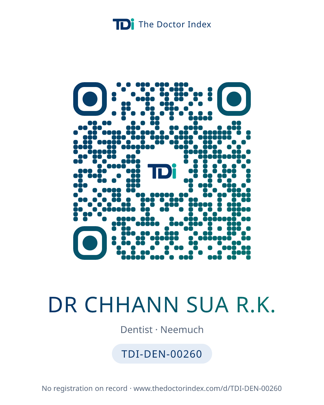 QR card for Dr Chhann Sua R.K., TDI-DEN-00260