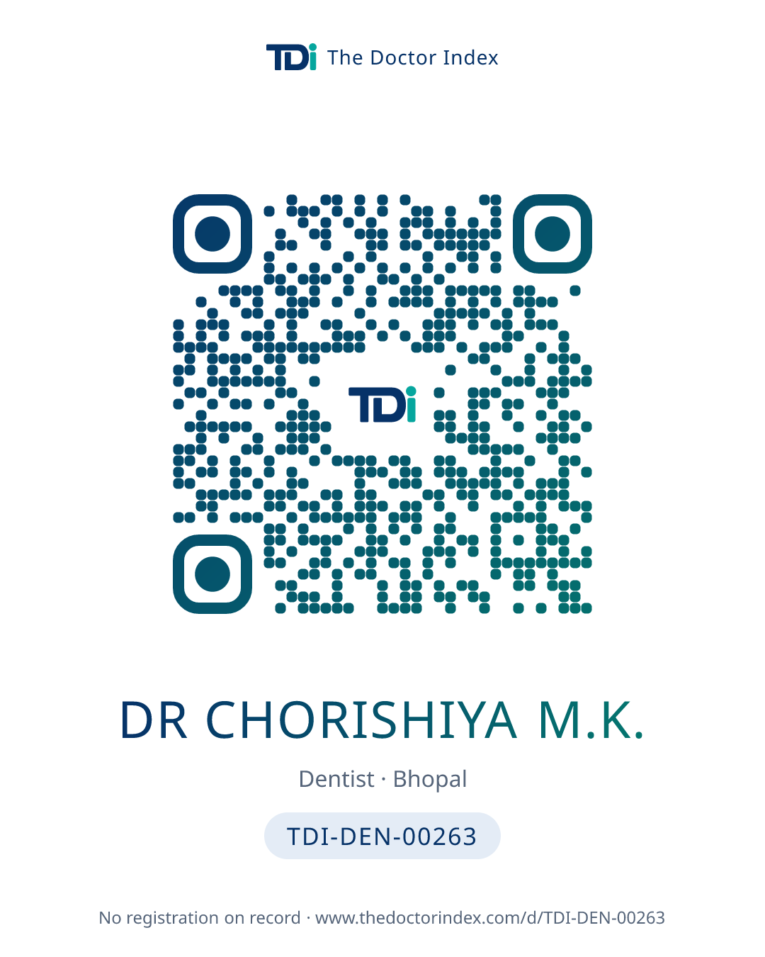 QR card for Dr Chorishiya M.K., TDI-DEN-00263