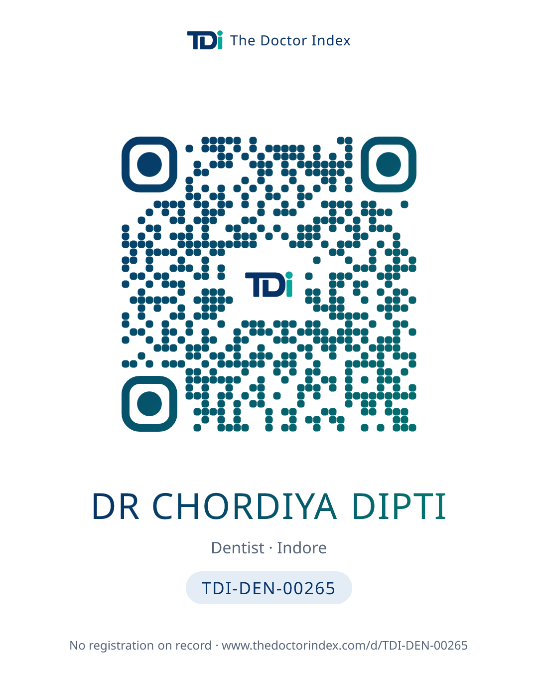 QR card for Dr Chordiya Dipti, TDI-DEN-00265