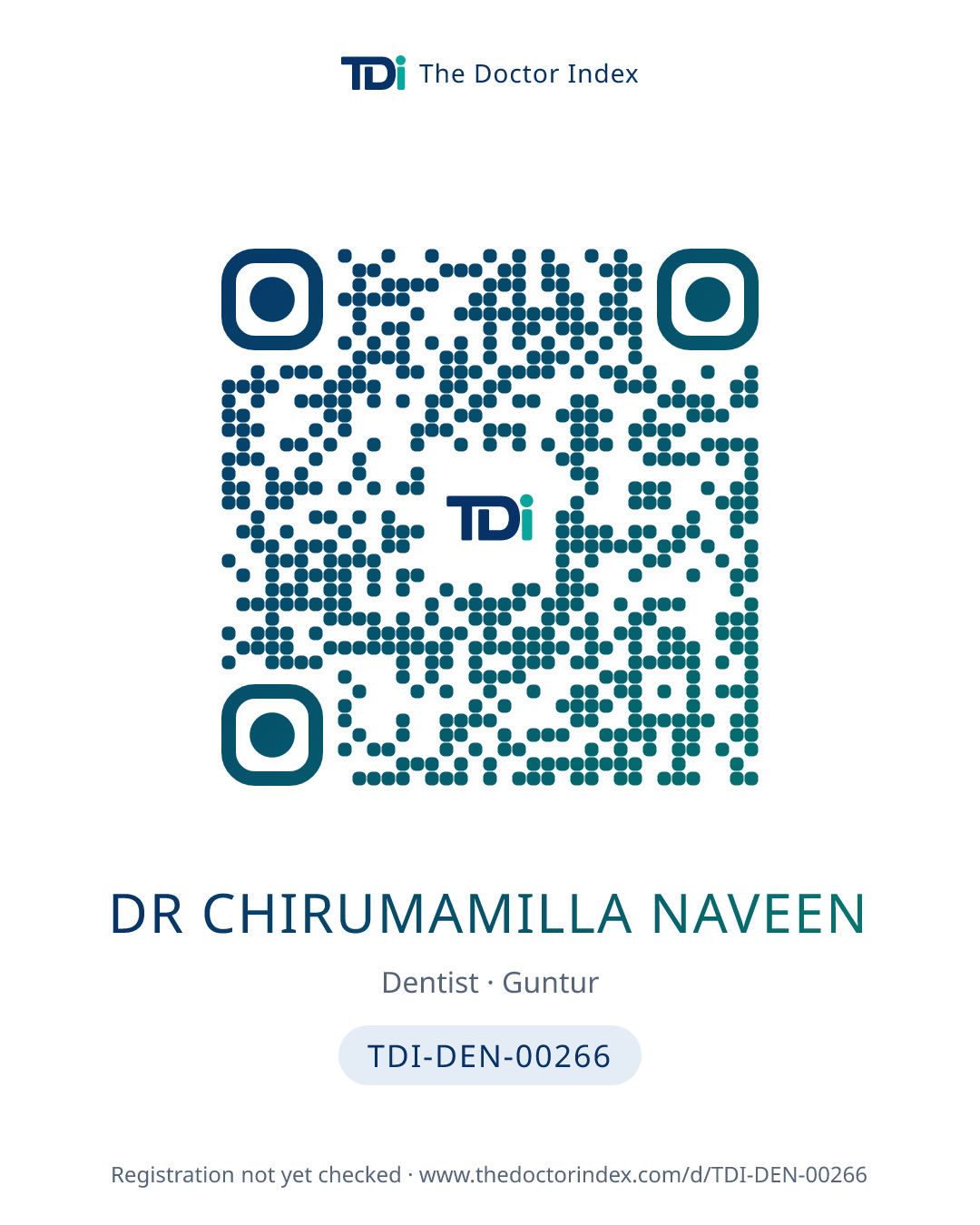 QR card for Dr Chirumamilla Naveen, TDI-DEN-00266