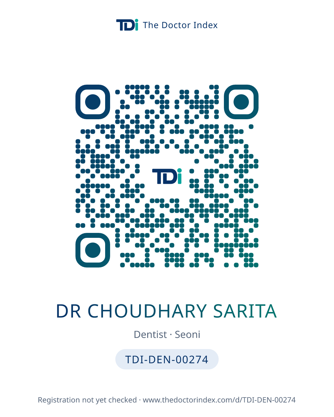 QR card for Dr Choudhary Sarita, TDI-DEN-00274