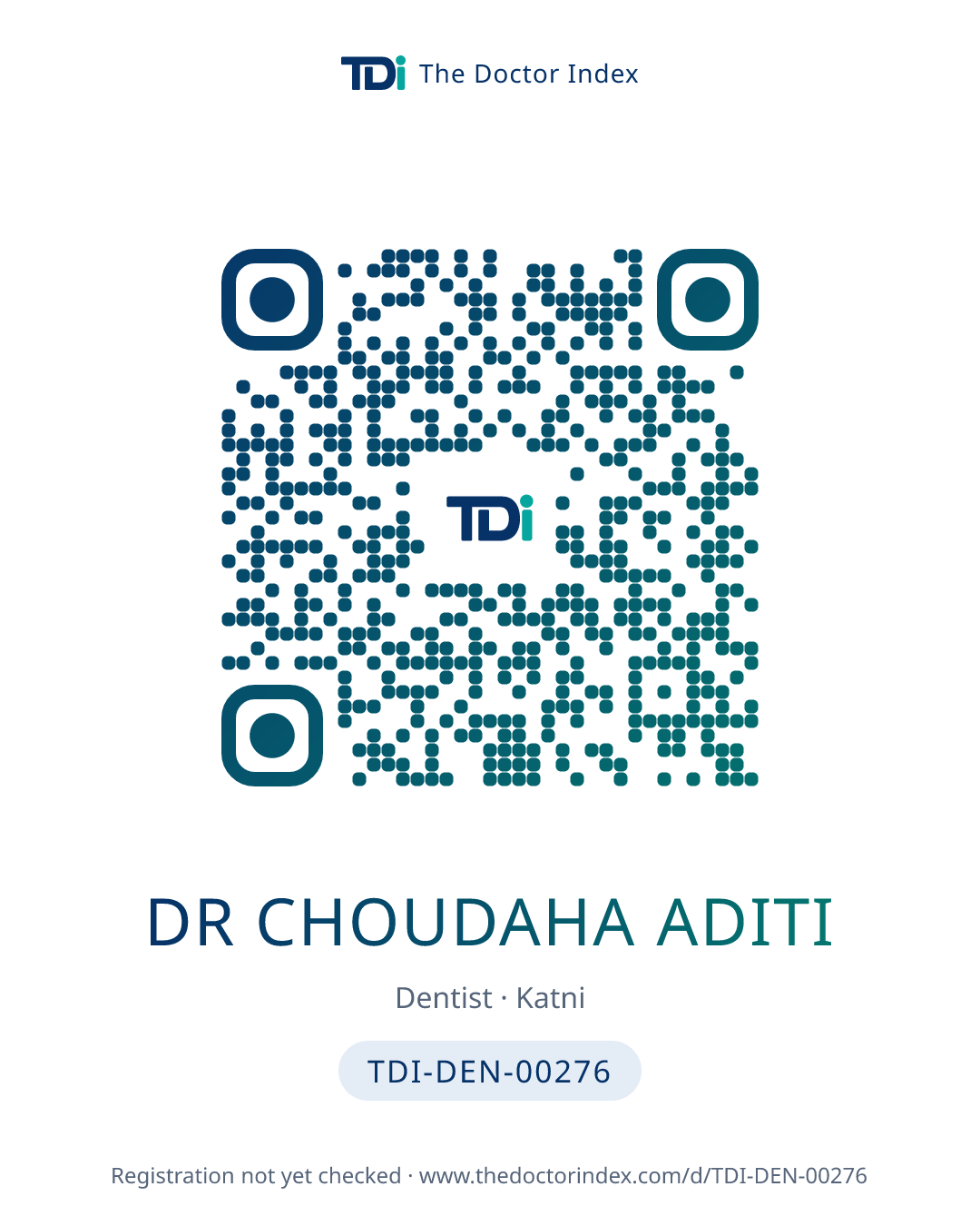 QR card for Dr Choudaha Aditi, TDI-DEN-00276