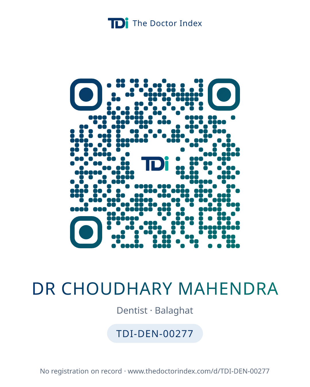 QR card for Dr Choudhary Mahendra, TDI-DEN-00277