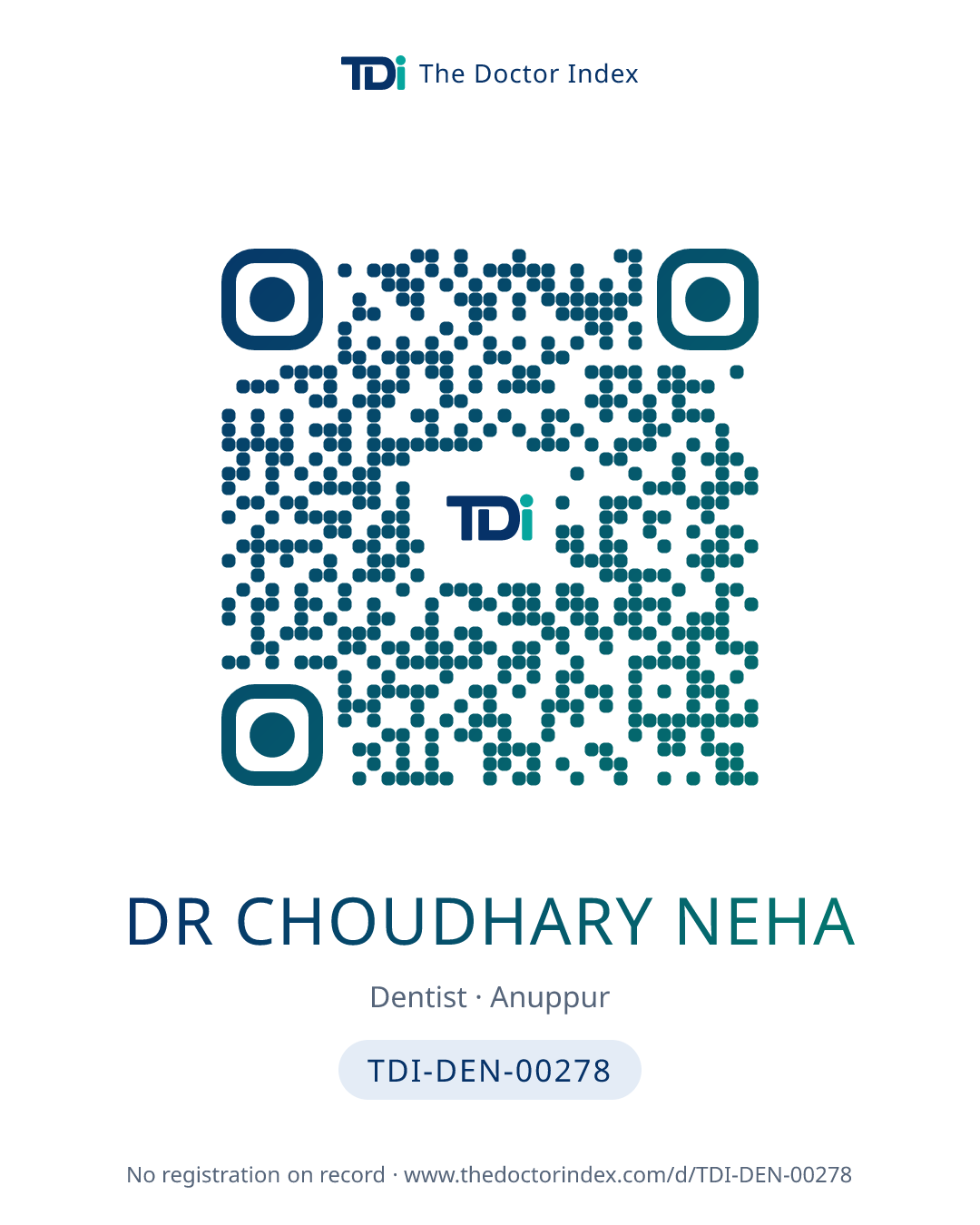 QR card for Dr Choudhary Neha, TDI-DEN-00278