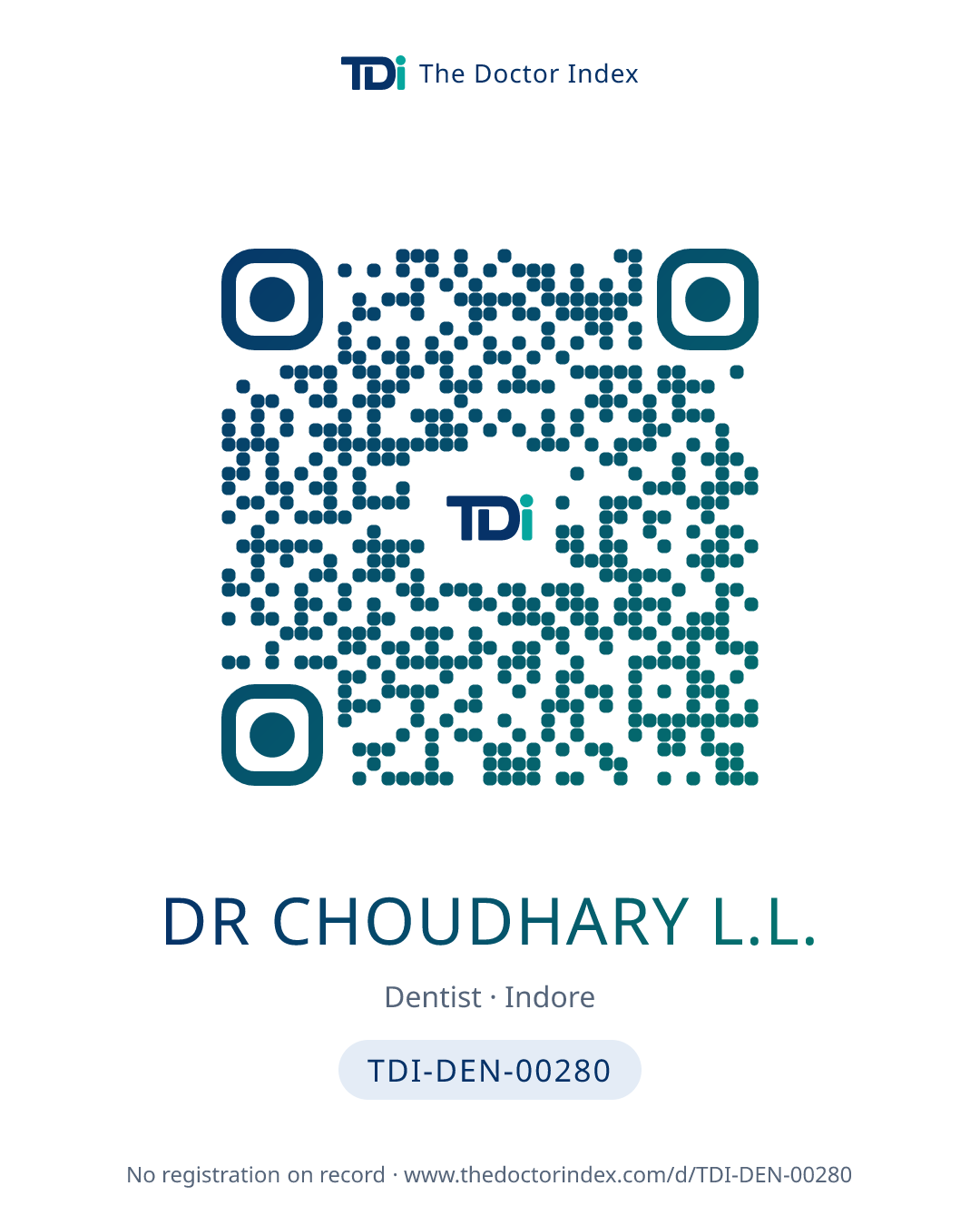 QR card for Dr Choudhary L.L., TDI-DEN-00280