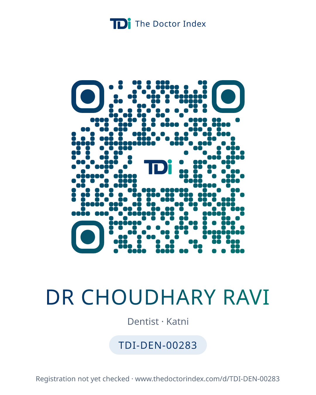QR card for Dr Choudhary Ravi, TDI-DEN-00283