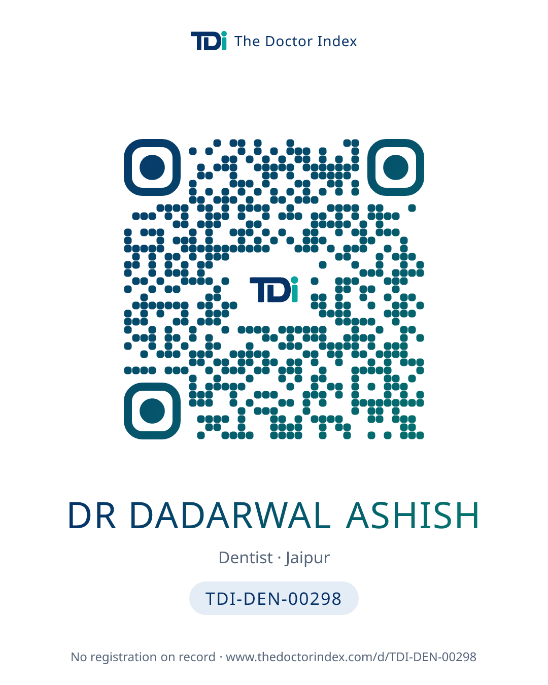 QR card for Dr Dadarwal Ashish, TDI-DEN-00298