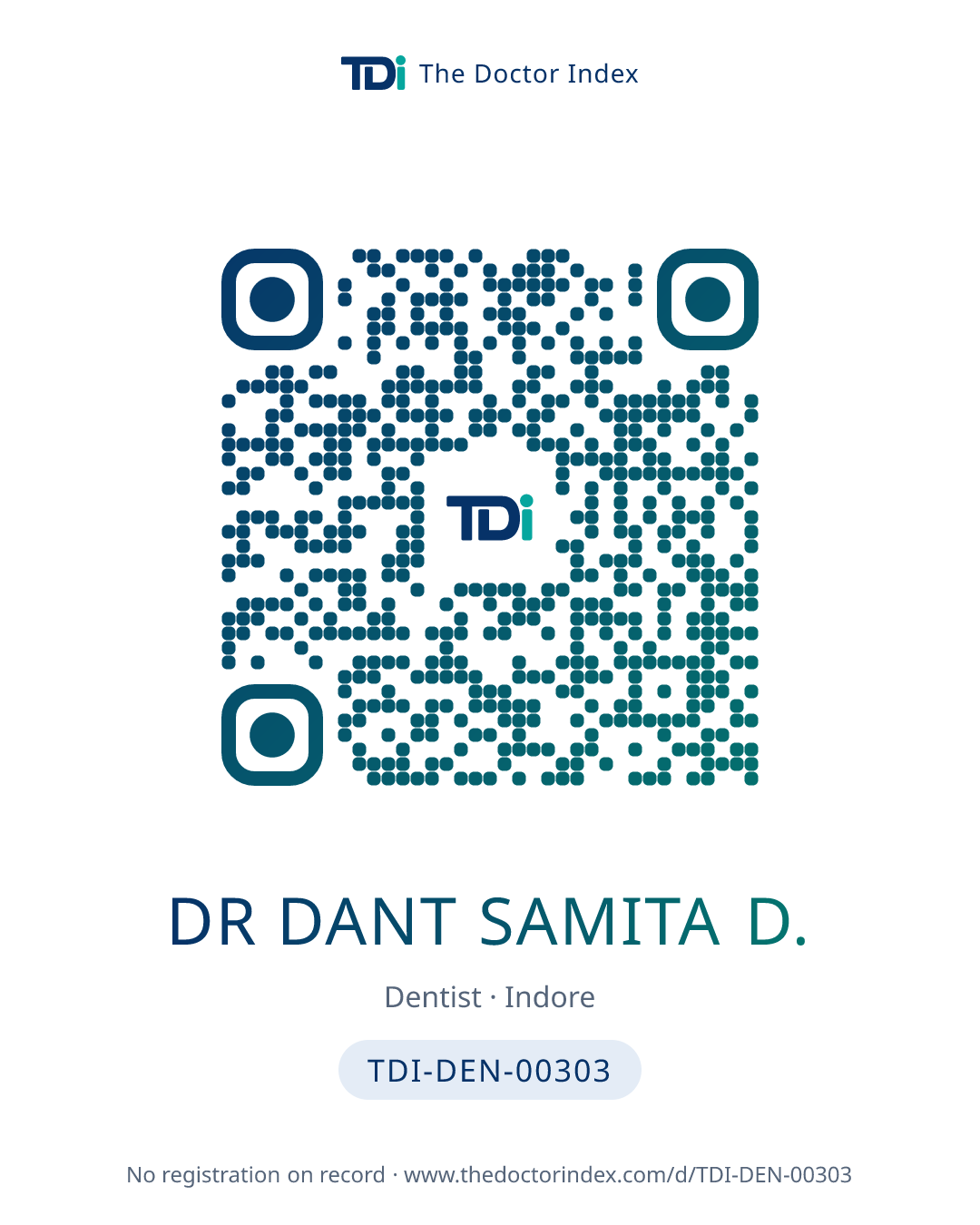 QR card for Dr Dant Samita D., TDI-DEN-00303
