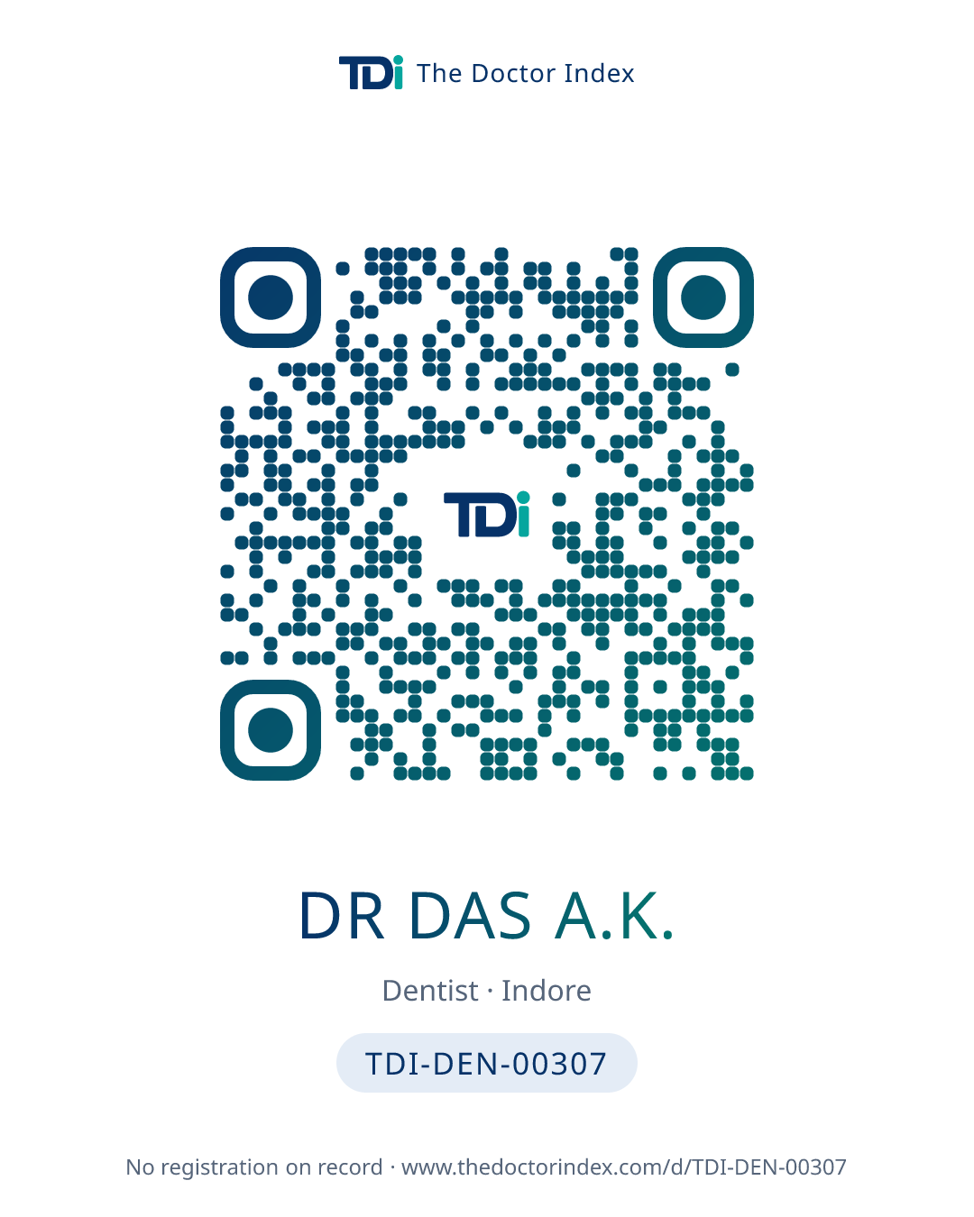 QR card for Dr Das A.K., TDI-DEN-00307