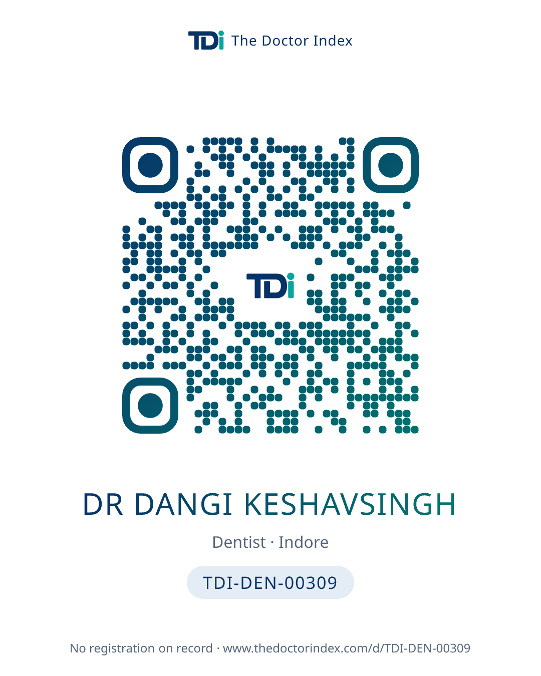 QR card for Dr Dangi Keshavsingh, TDI-DEN-00309