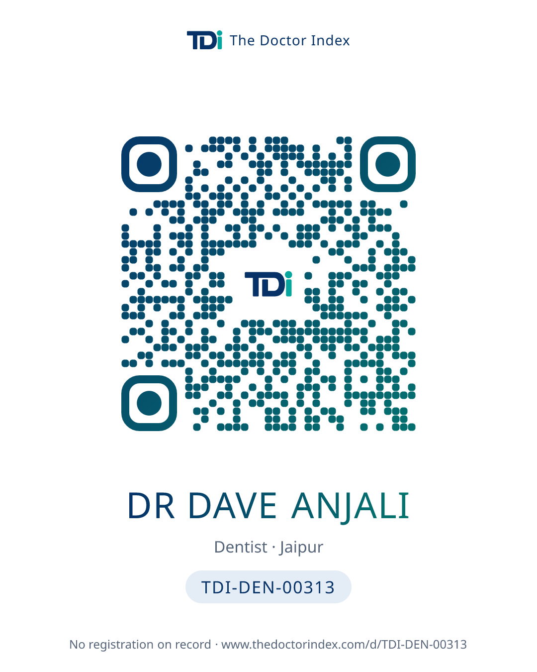 QR card for Dr Dave Anjali, TDI-DEN-00313
