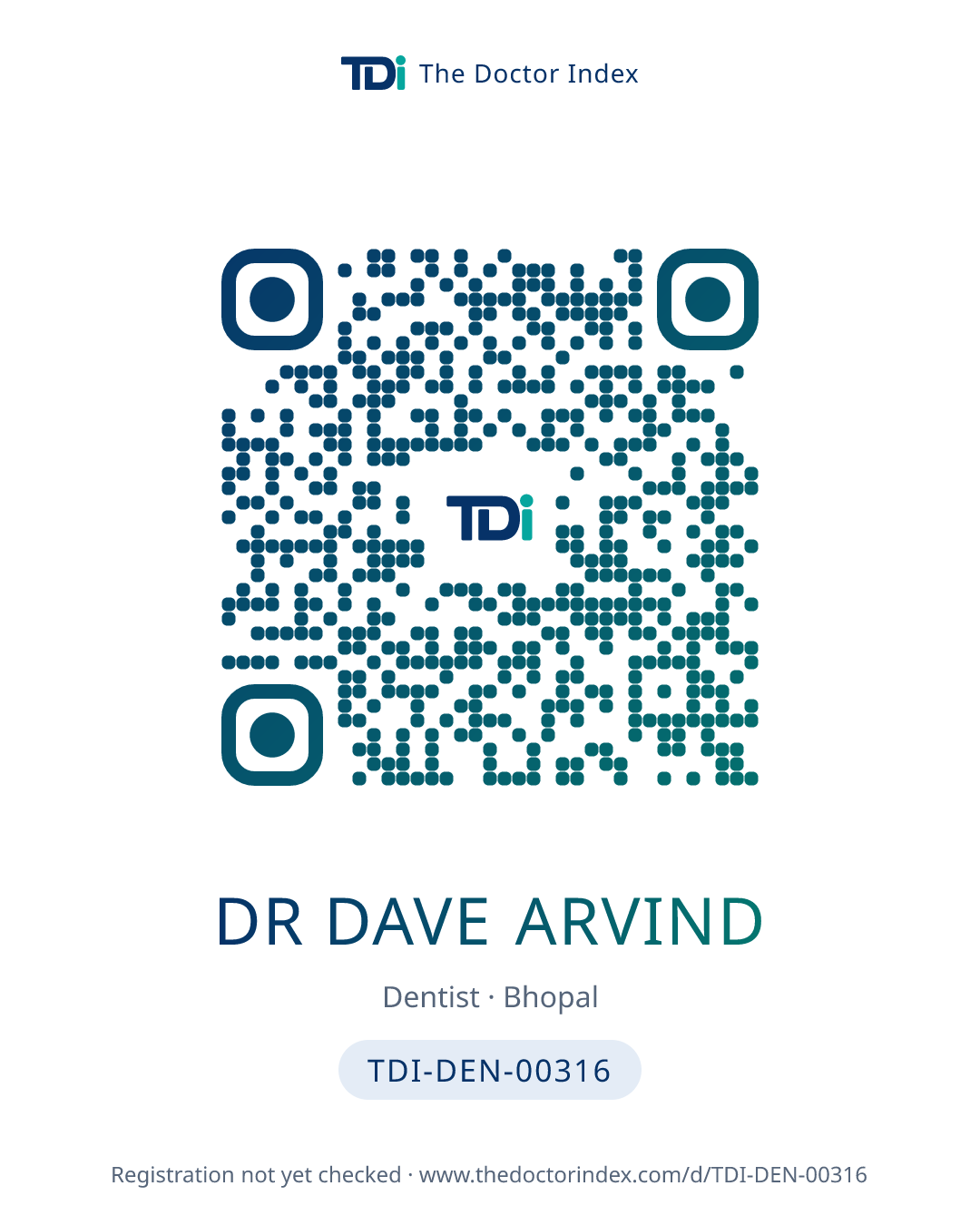 QR card for Dr Dave Arvind, TDI-DEN-00316